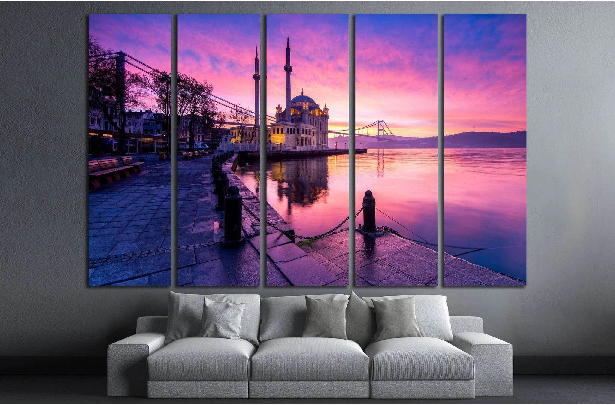 amazing sunrise at ortakoy mosque, istanbul №1302 Ready to Hang Canvas Print - Zellart Canvas Prints ALL_Products, s-1302