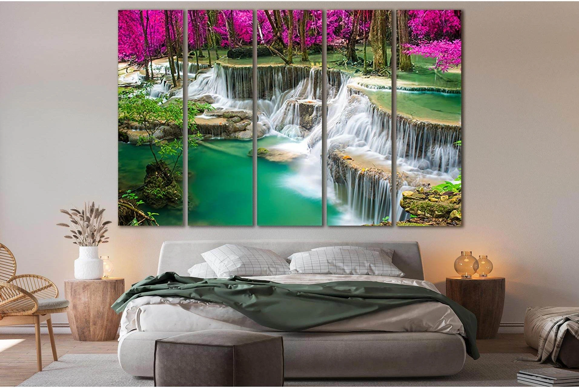 Amazing Waterfall In Colorful Autumn Forest №SL483 Ready to Hang Canvas Print - Zellart Canvas Prints 0new, ALL_Products, Waterfall, Waterfall Wall Art