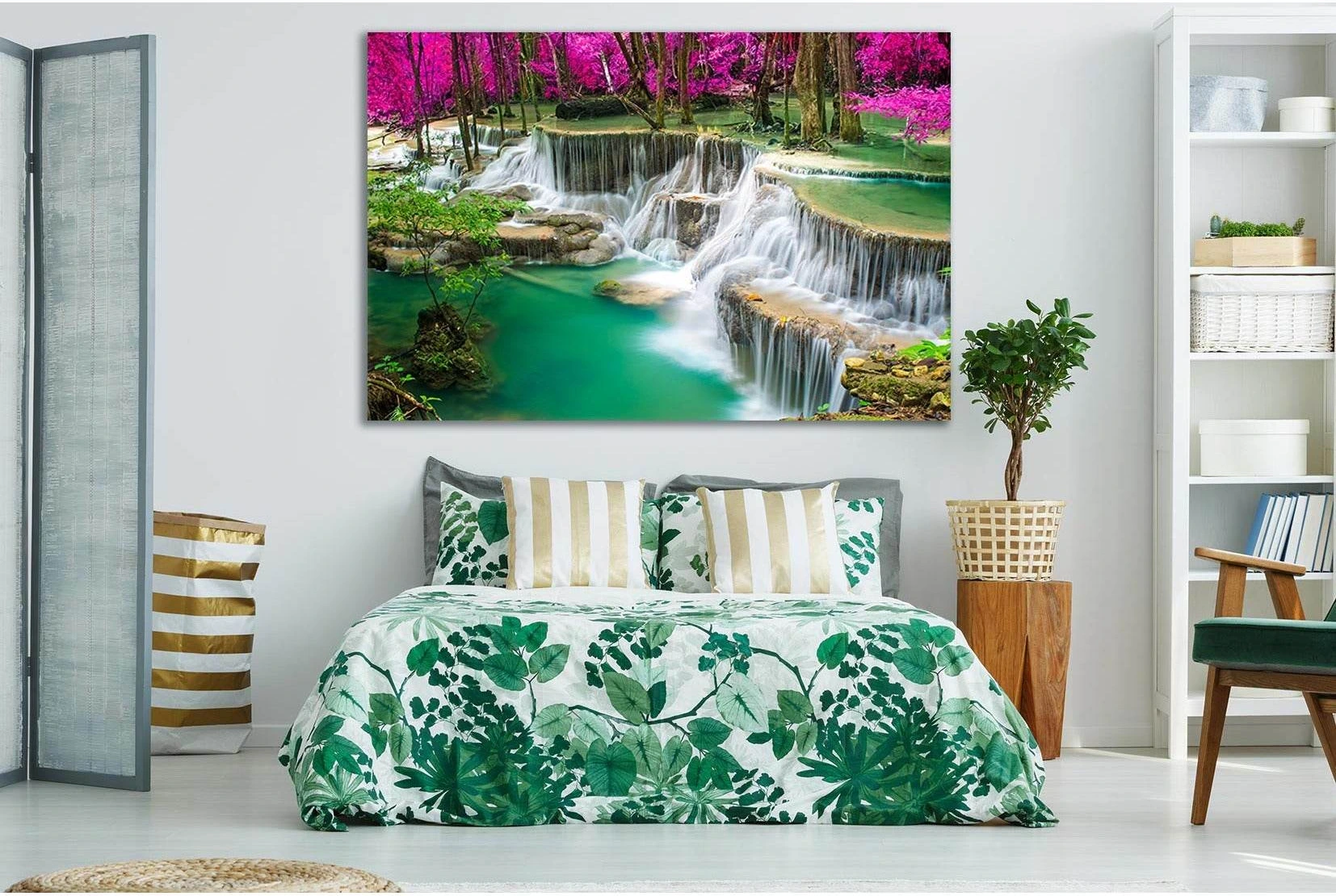 Amazing Waterfall In Colorful Autumn Forest №SL483 Ready to Hang Canvas Print - Zellart Canvas Prints 0new, ALL_Products, Waterfall, Waterfall Wall Art