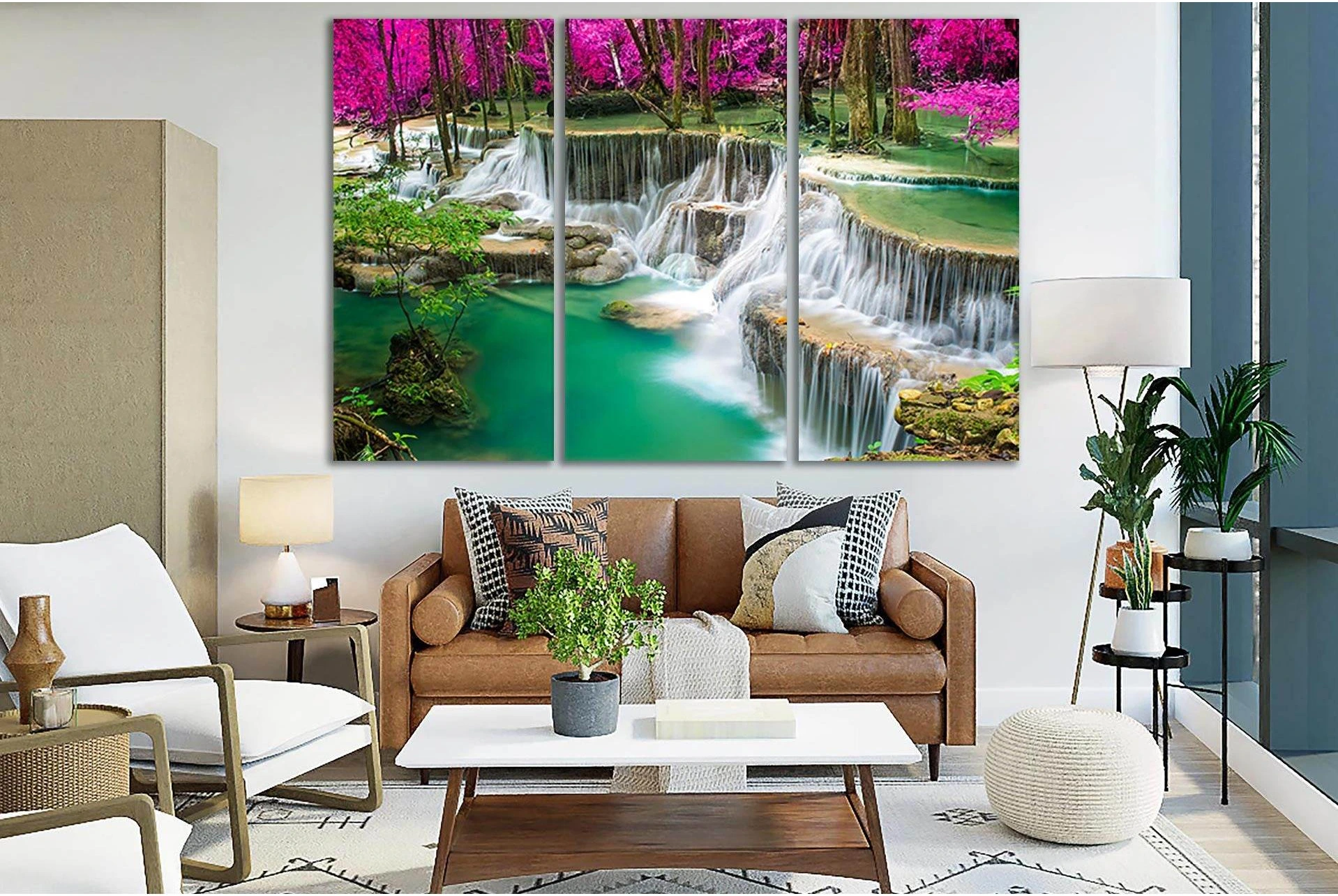 Amazing Waterfall In Colorful Autumn Forest №SL483 Ready to Hang Canvas Print - Zellart Canvas Prints 0new, ALL_Products, Waterfall, Waterfall Wall Art