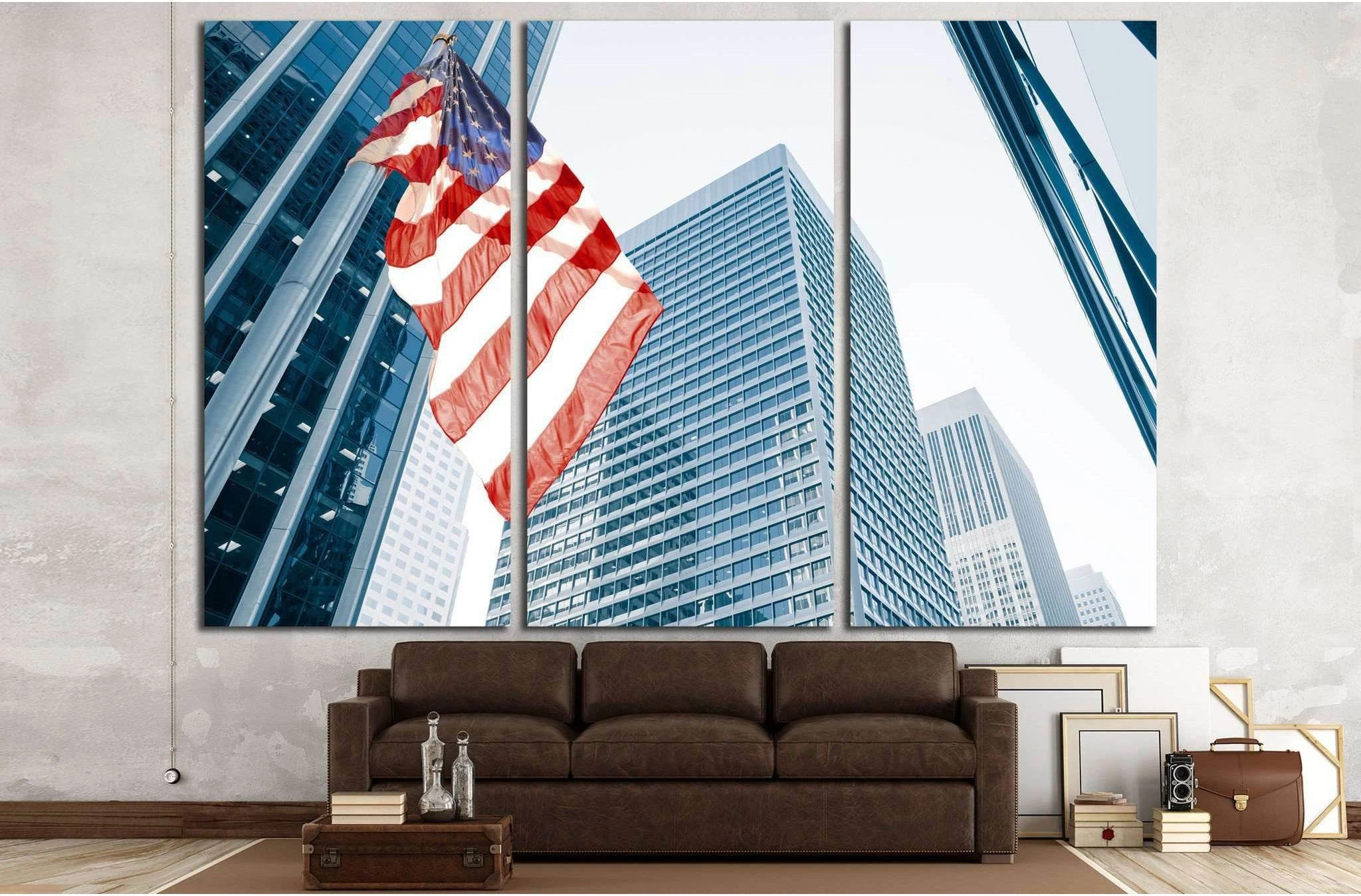 American flag on blue building №1288 Ready to Hang Canvas Print - Zellart Canvas Prints ALL_Products, s-1288