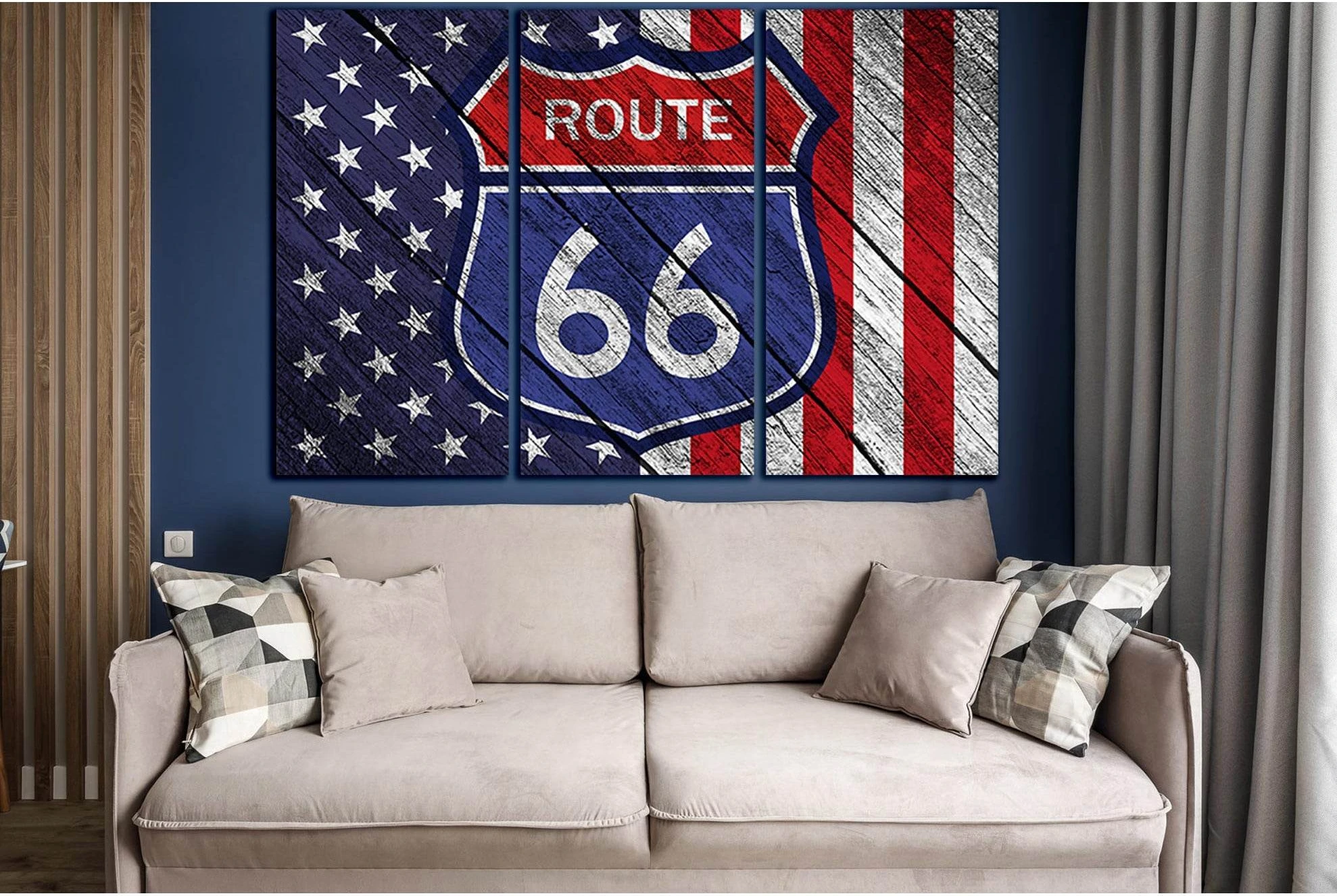 American Flag Route 66 On Old Wood №SL1201 Ready to Hang Canvas Print - Zellart Canvas Prints 0new, ALL_Products, Flags