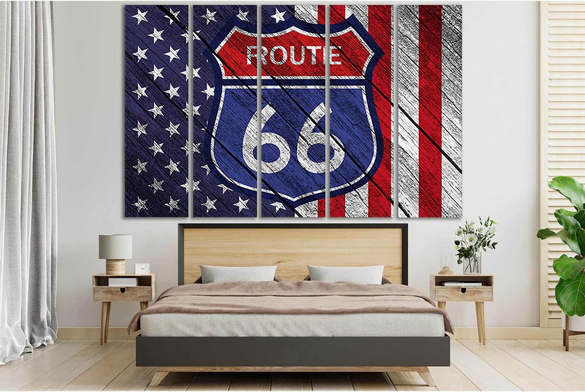 American Flag Route 66 On Old Wood №SL1201 Ready to Hang Canvas Print - Zellart Canvas Prints 0new, ALL_Products, Flags