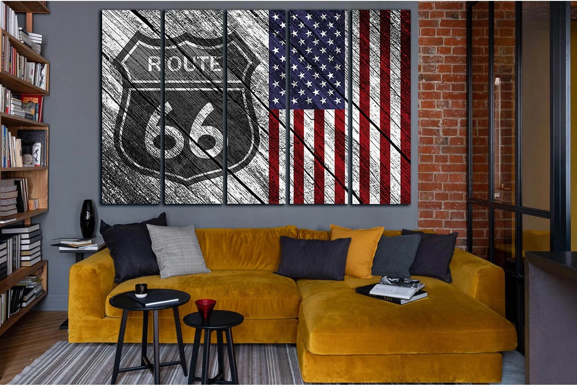 American Flag Route 66 №SL1208 Ready to Hang Canvas Print - Zellart Canvas Prints 0new, ALL_Products, Flags