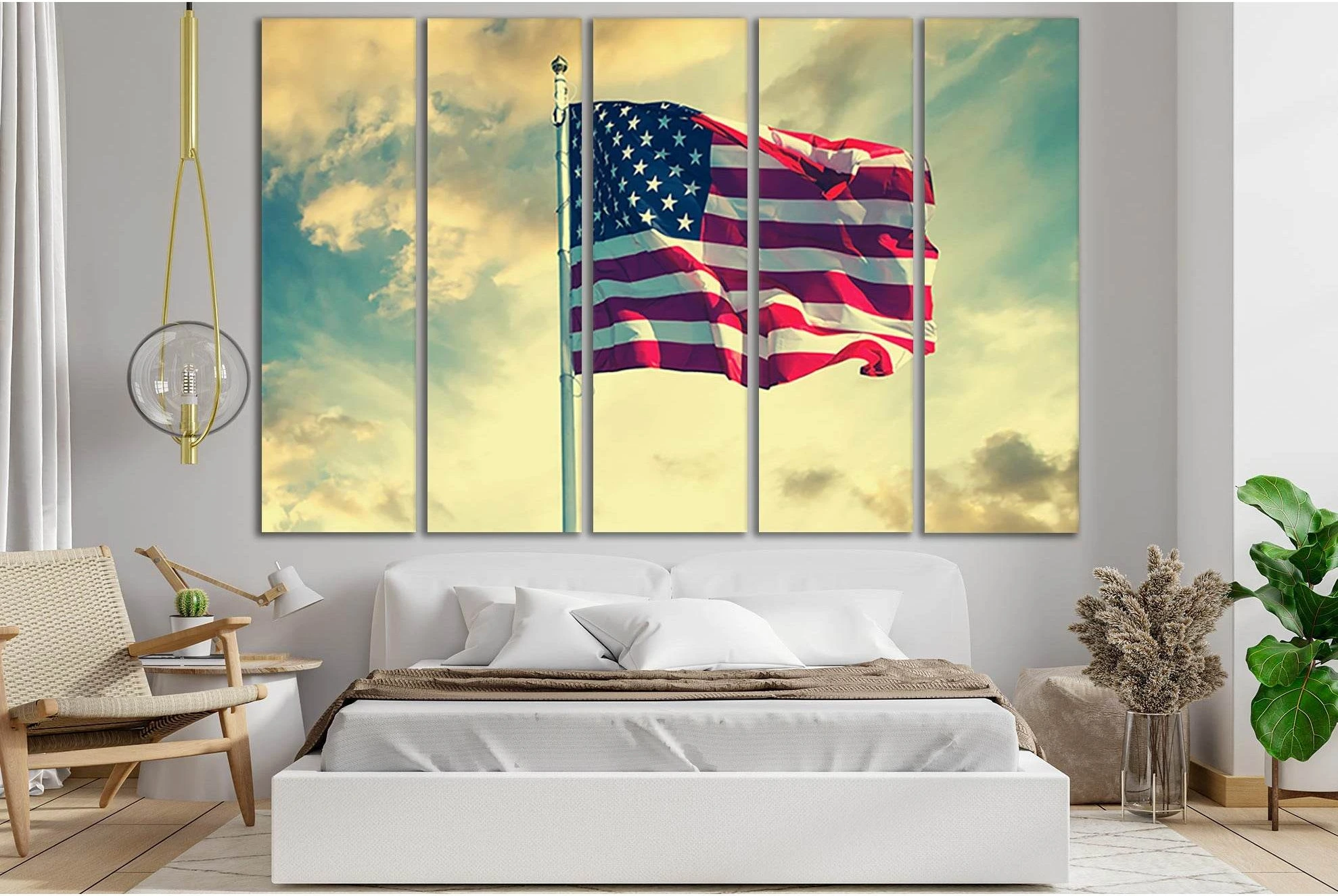American Flag Waving In The Sky №SL1186 Ready to Hang Canvas Print - Zellart Canvas Prints 0new, ALL_Products, Flags