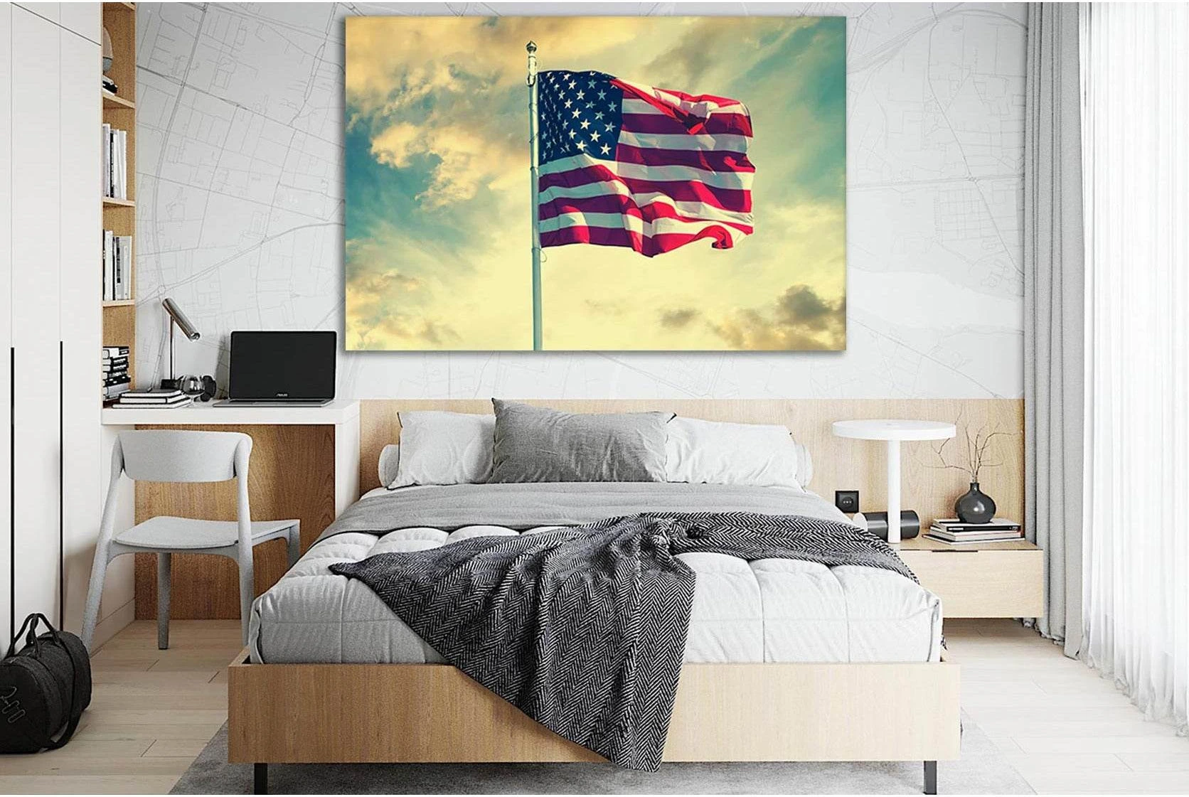 American Flag Waving In The Sky №SL1186 Ready to Hang Canvas Print - Zellart Canvas Prints 0new, ALL_Products, Flags