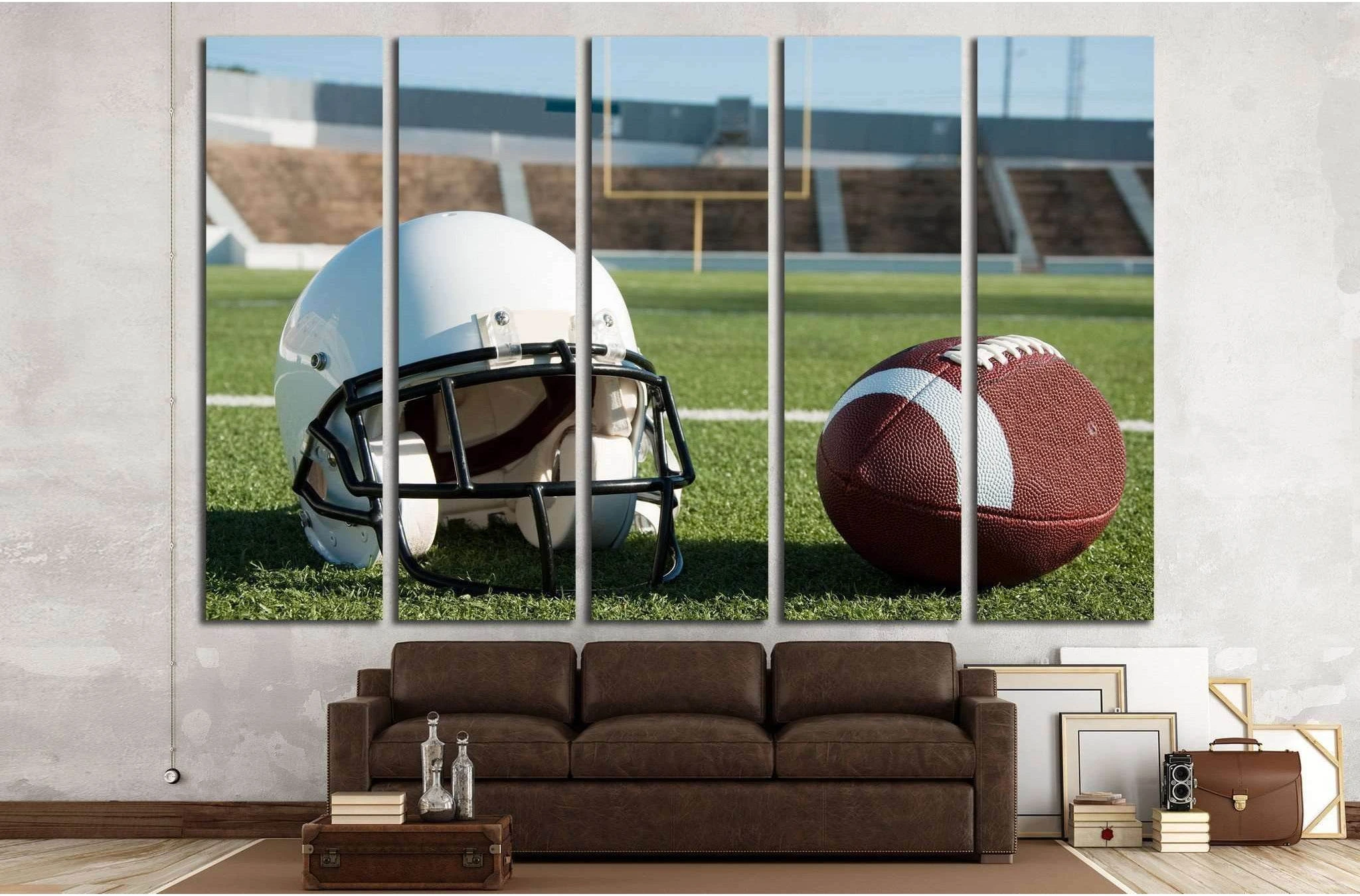 American football and helmet on field with goal post in background №2113 Ready to Hang Canvas Print - Zellart Canvas Prints ALL_Products, s-2113