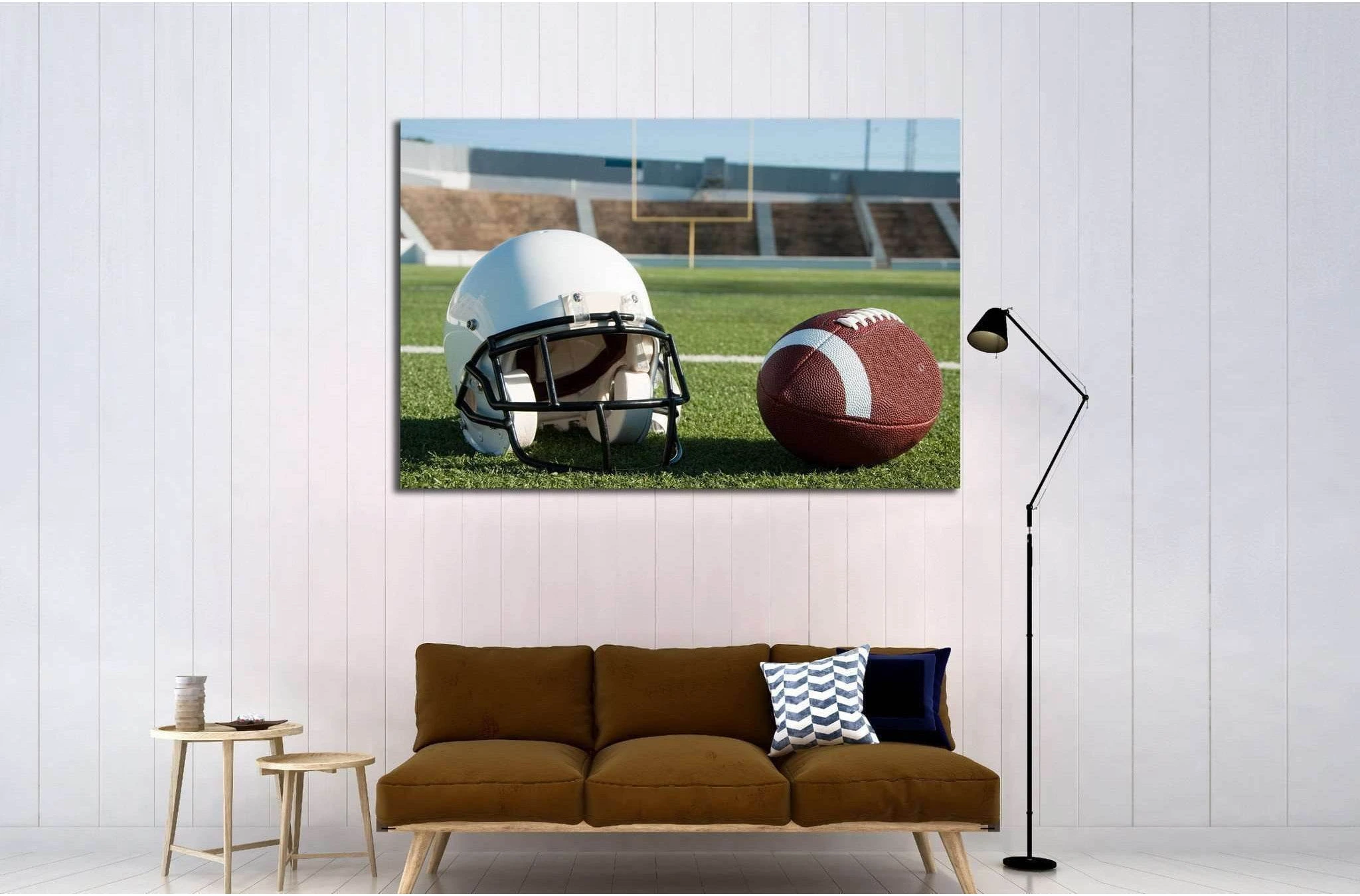 American football and helmet on field with goal post in background №2113 Ready to Hang Canvas Print - Zellart Canvas Prints ALL_Products, s-2113