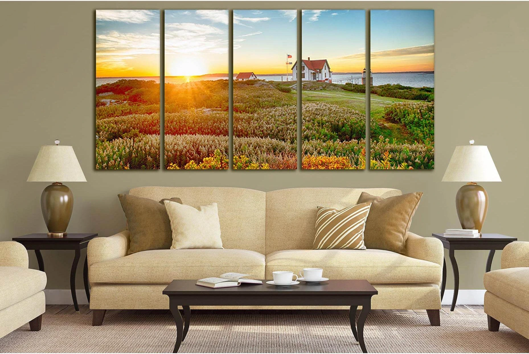 American Home And Beautiful Sunrise №SL272 Ready to Hang Canvas Print - Zellart Canvas Prints 0new, ALL_Products, SUNRISE & SUNSET WALL ART