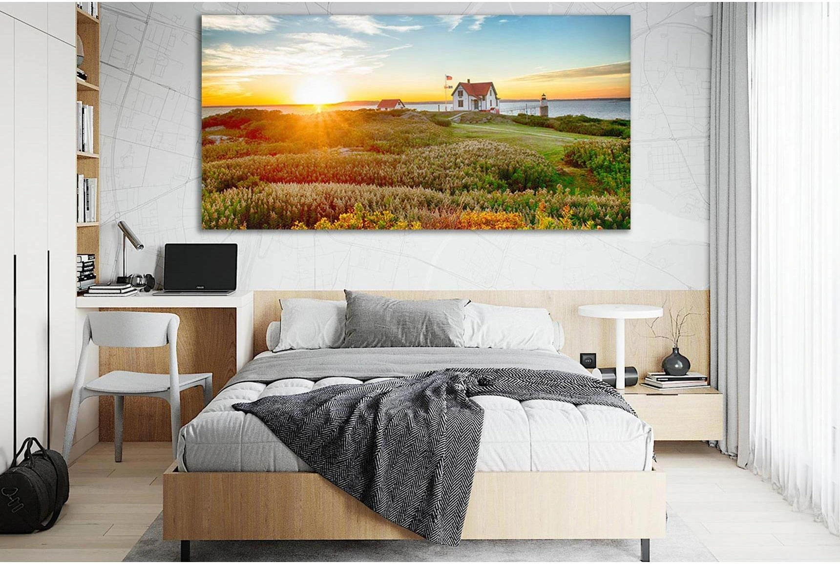 American Home And Beautiful Sunrise №SL272 Ready to Hang Canvas Print - Zellart Canvas Prints 0new, ALL_Products, SUNRISE & SUNSET WALL ART