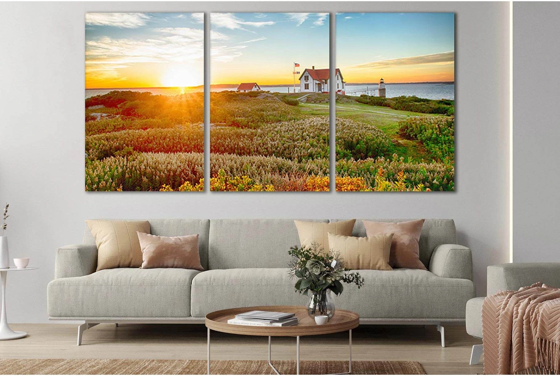 American Home And Beautiful Sunrise №SL272 Ready to Hang Canvas Print - Zellart Canvas Prints 0new, ALL_Products, SUNRISE & SUNSET WALL ART