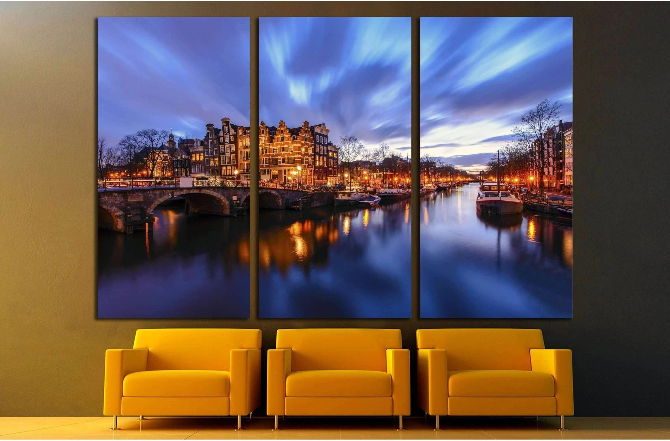 Amsterdam canal during twilight time №2201 Ready to Hang Canvas Print - Zellart Canvas Prints ALL_Products, s-2201