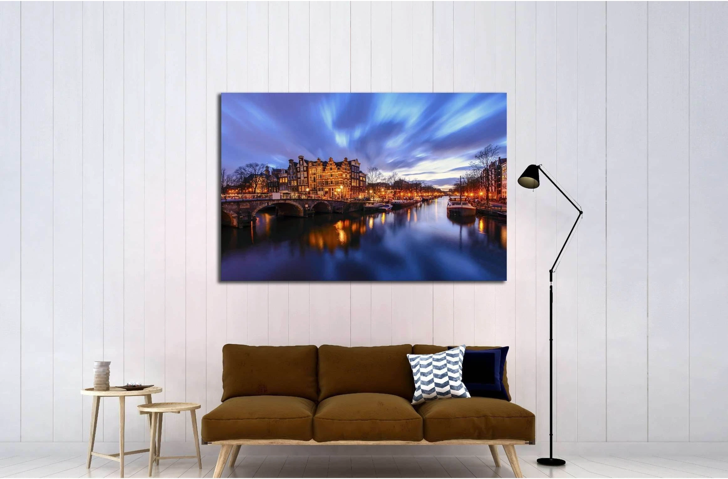 Amsterdam canal during twilight time №2201 Ready to Hang Canvas Print - Zellart Canvas Prints ALL_Products, s-2201