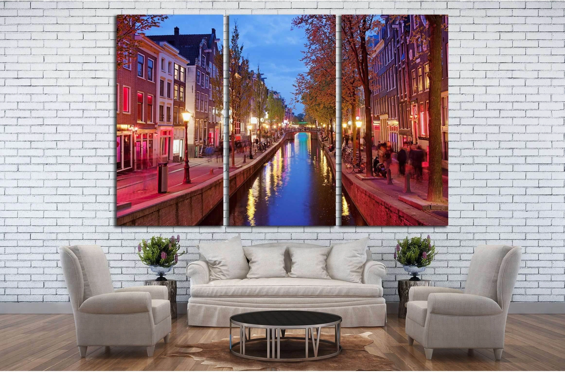 Amsterdam Red Light District area in the city centre at dusk, North Holland, the Netherlands №2156 Ready to Hang Canvas Print - Zellart Canvas Prints ALL_Products, s-2156