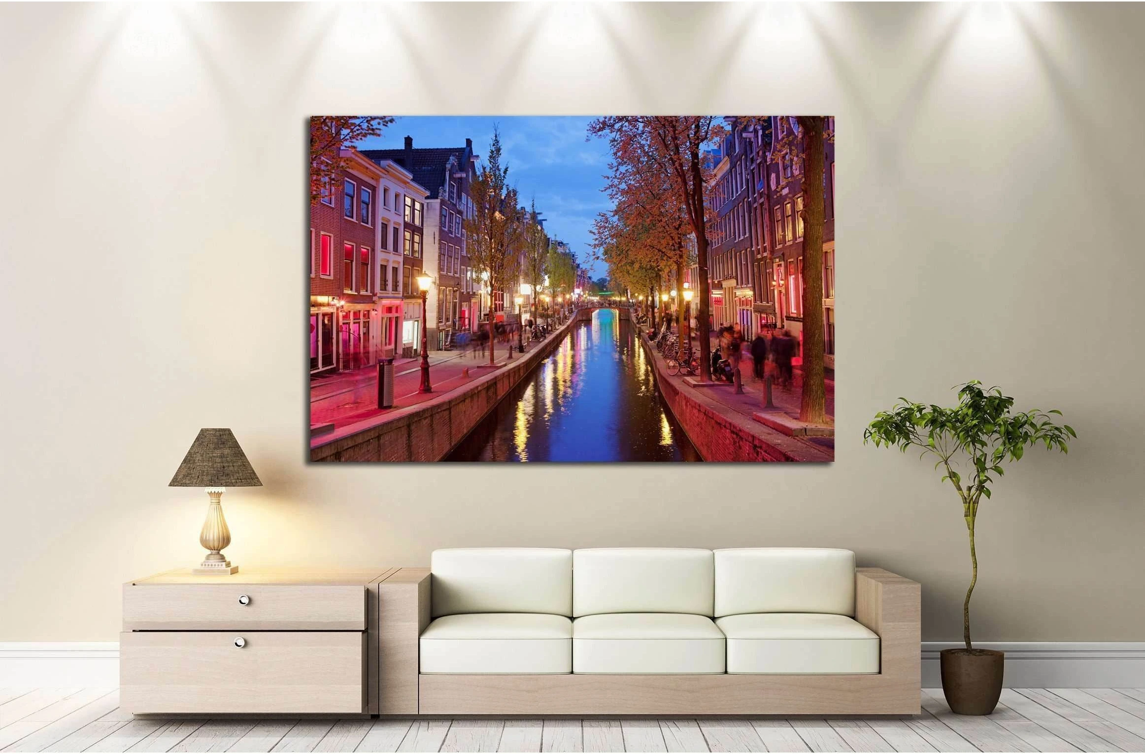 Amsterdam Red Light District area in the city centre at dusk, North Holland, the Netherlands №2156 Ready to Hang Canvas Print - Zellart Canvas Prints ALL_Products, s-2156