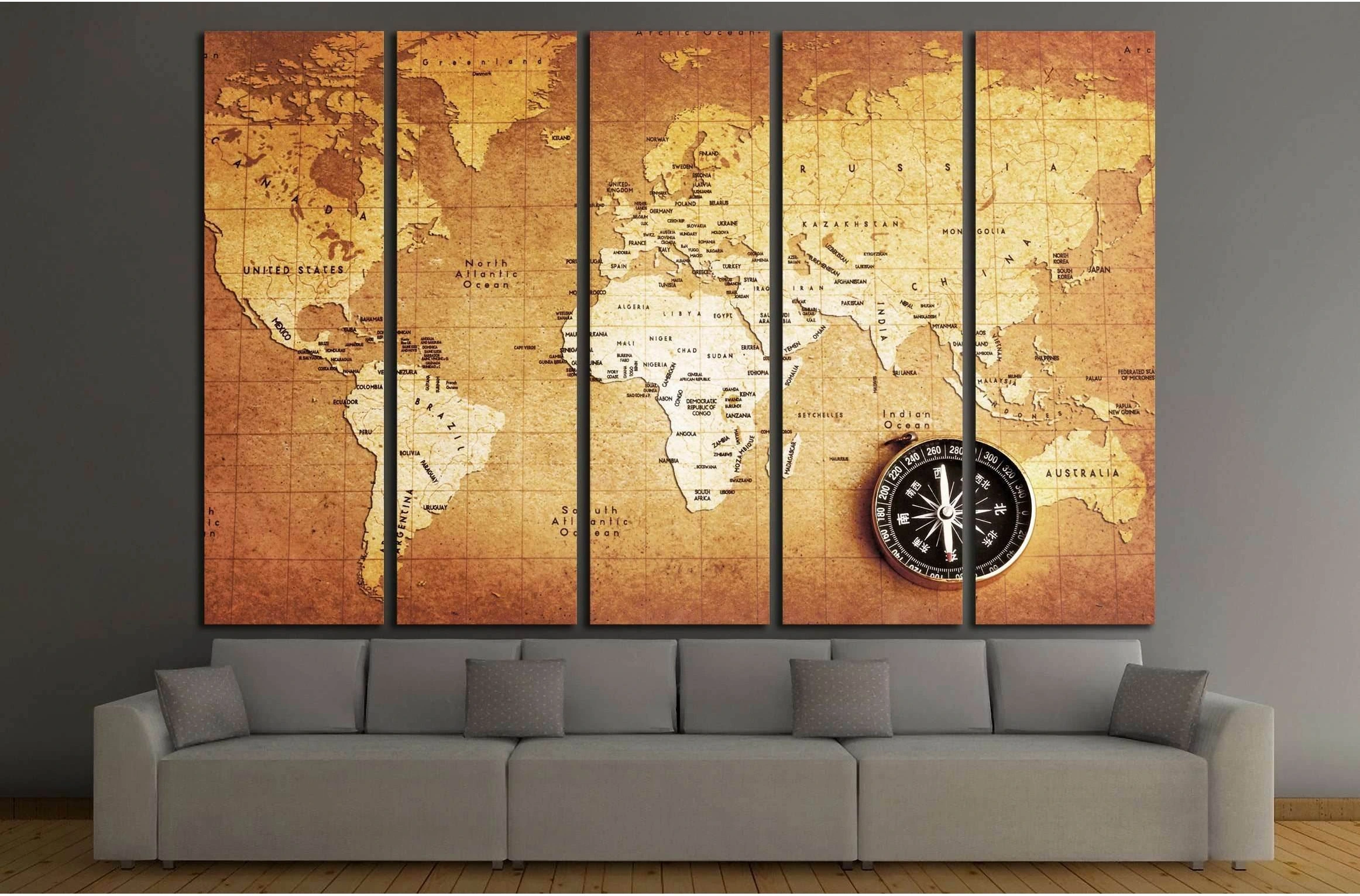 An old brass compass on a Treasure map background №2812 Ready to Hang Canvas Print - Zellart Canvas Prints ALL_Products, s-2812