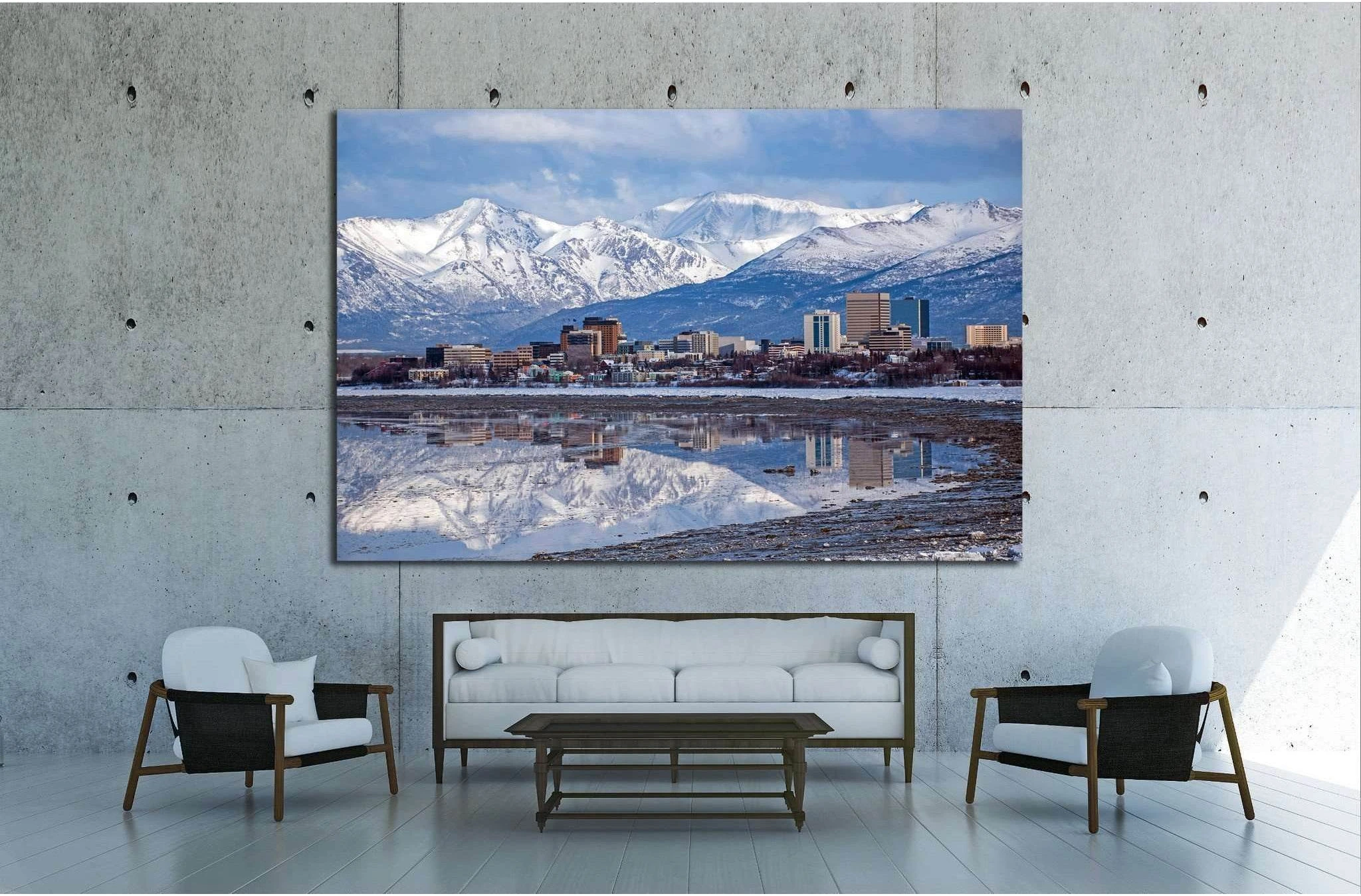 Anchorage Skyline with a winter reflection №1751 Ready to Hang Canvas Print - Zellart Canvas Prints ALL_Products, s-1751