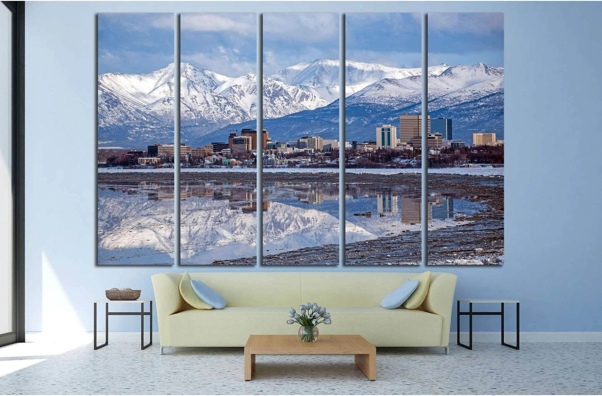 Anchorage Skyline with a winter reflection №1751 Ready to Hang Canvas Print - Zellart Canvas Prints ALL_Products, s-1751