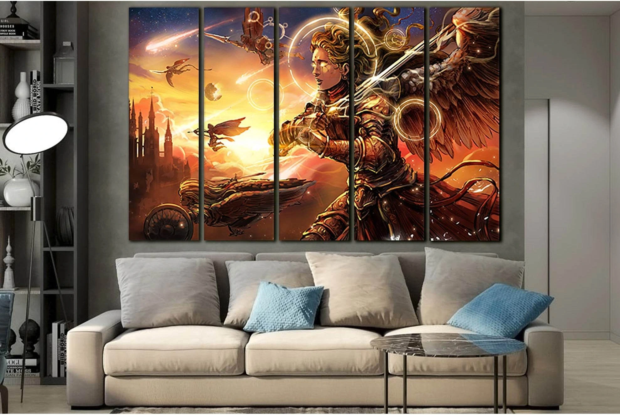 Angelic Army Flying Across The Sky №SL1242 Ready to Hang Canvas Print - Zellart Canvas Prints 0new, ALL_Products, Fantasy And Sci Fi Wall Art