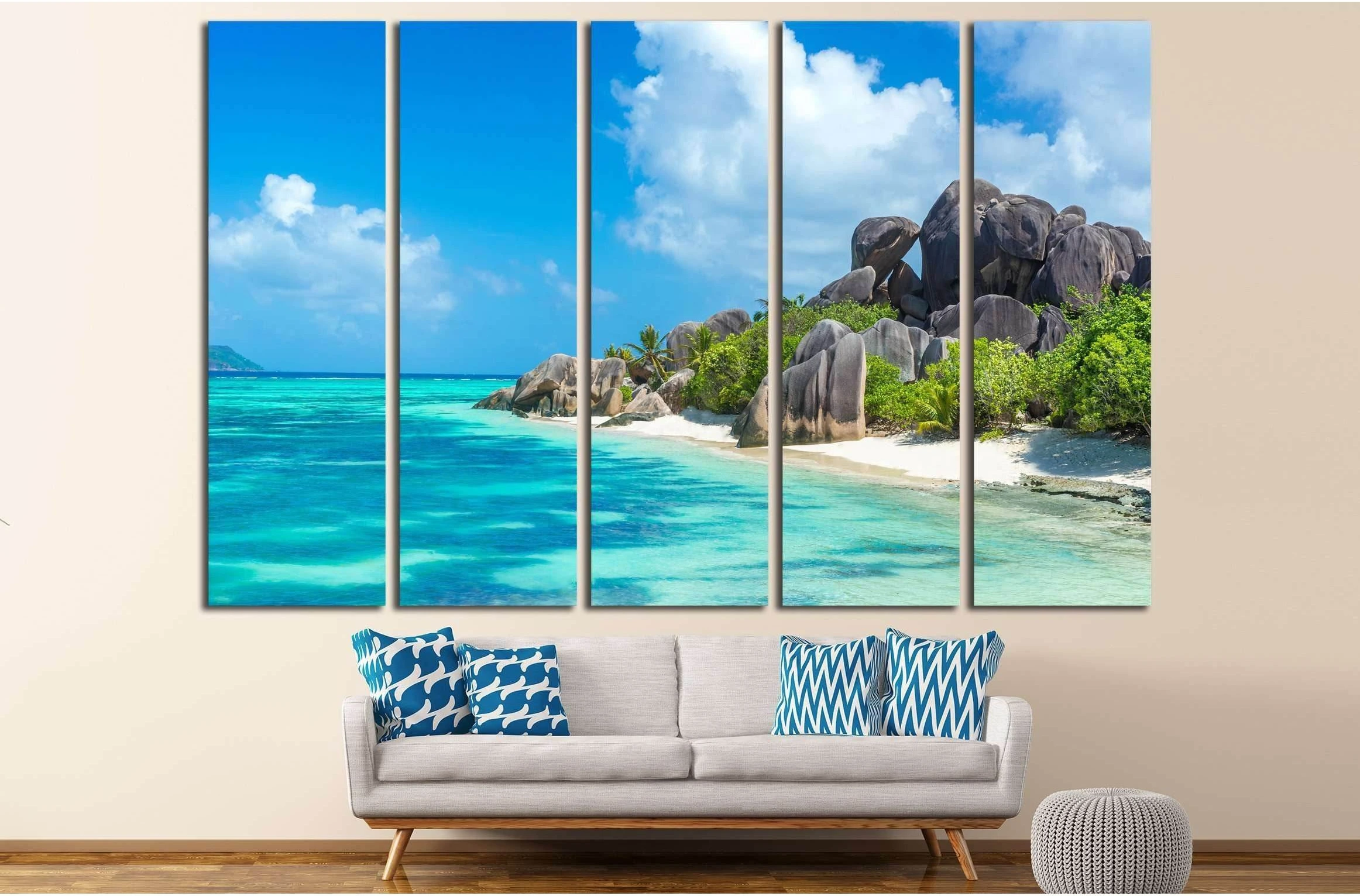 Anse Source d'Argent - granite rocks at beautiful beach on tropical island La Digue in Seychelles №3090 Ready to Hang Canvas Print - Zellart Canvas Prints ALL_Products, s-3090