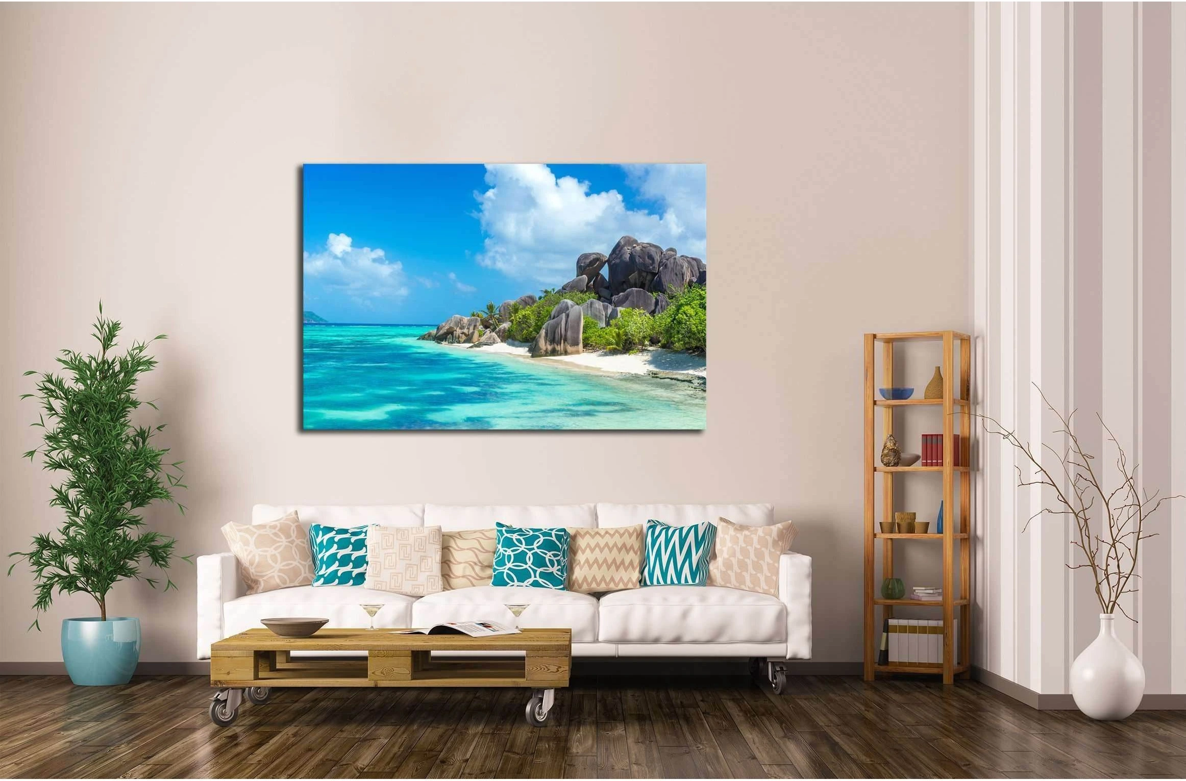 Anse Source d'Argent - granite rocks at beautiful beach on tropical island La Digue in Seychelles №3090 Ready to Hang Canvas Print - Zellart Canvas Prints ALL_Products, s-3090