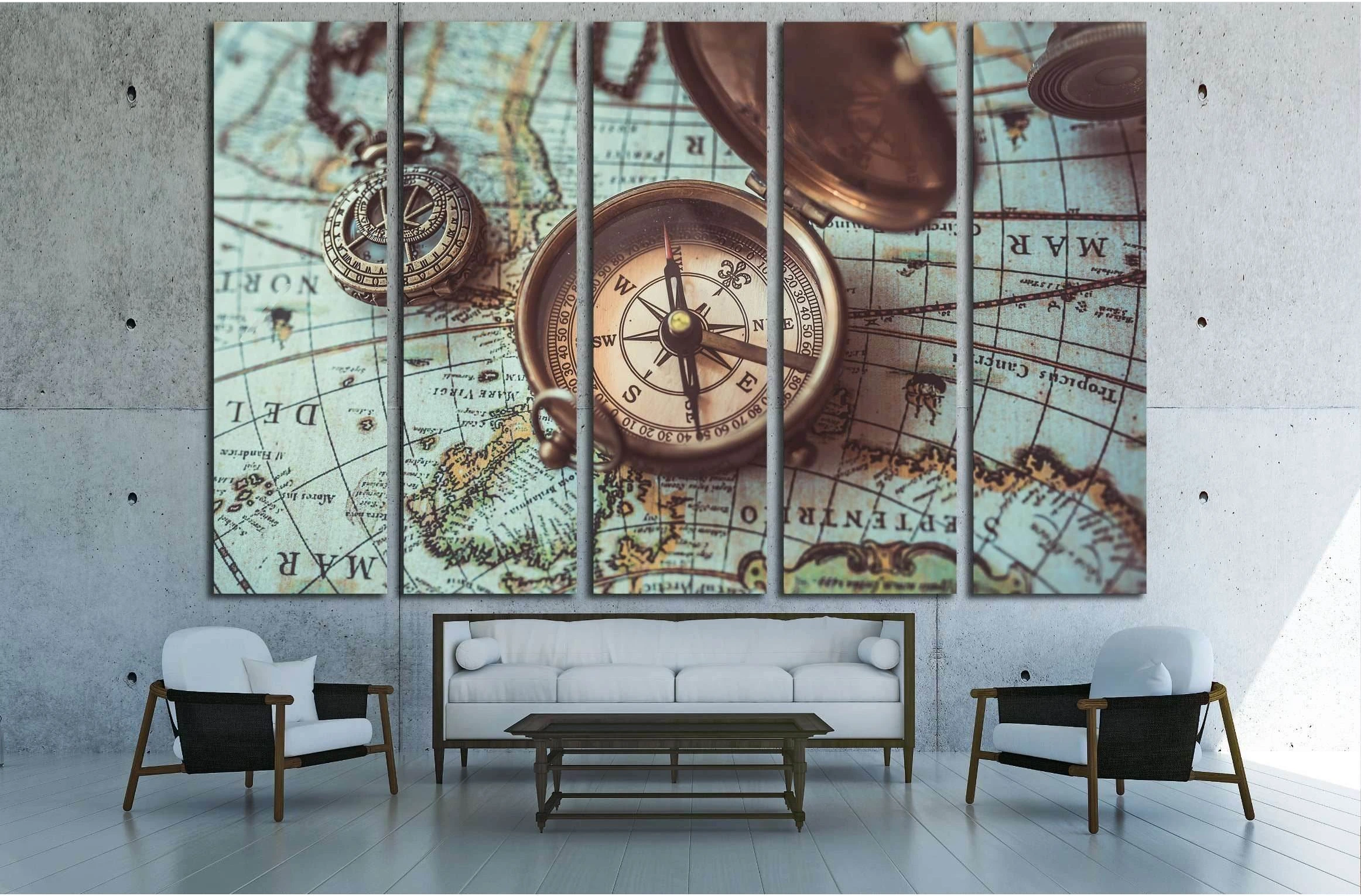 Antique bronze emblem compass, mini compass necklace pendant and binocular telescopes №2818 Ready to Hang Canvas Print - Zellart Canvas Prints ALL_Products, s-2818