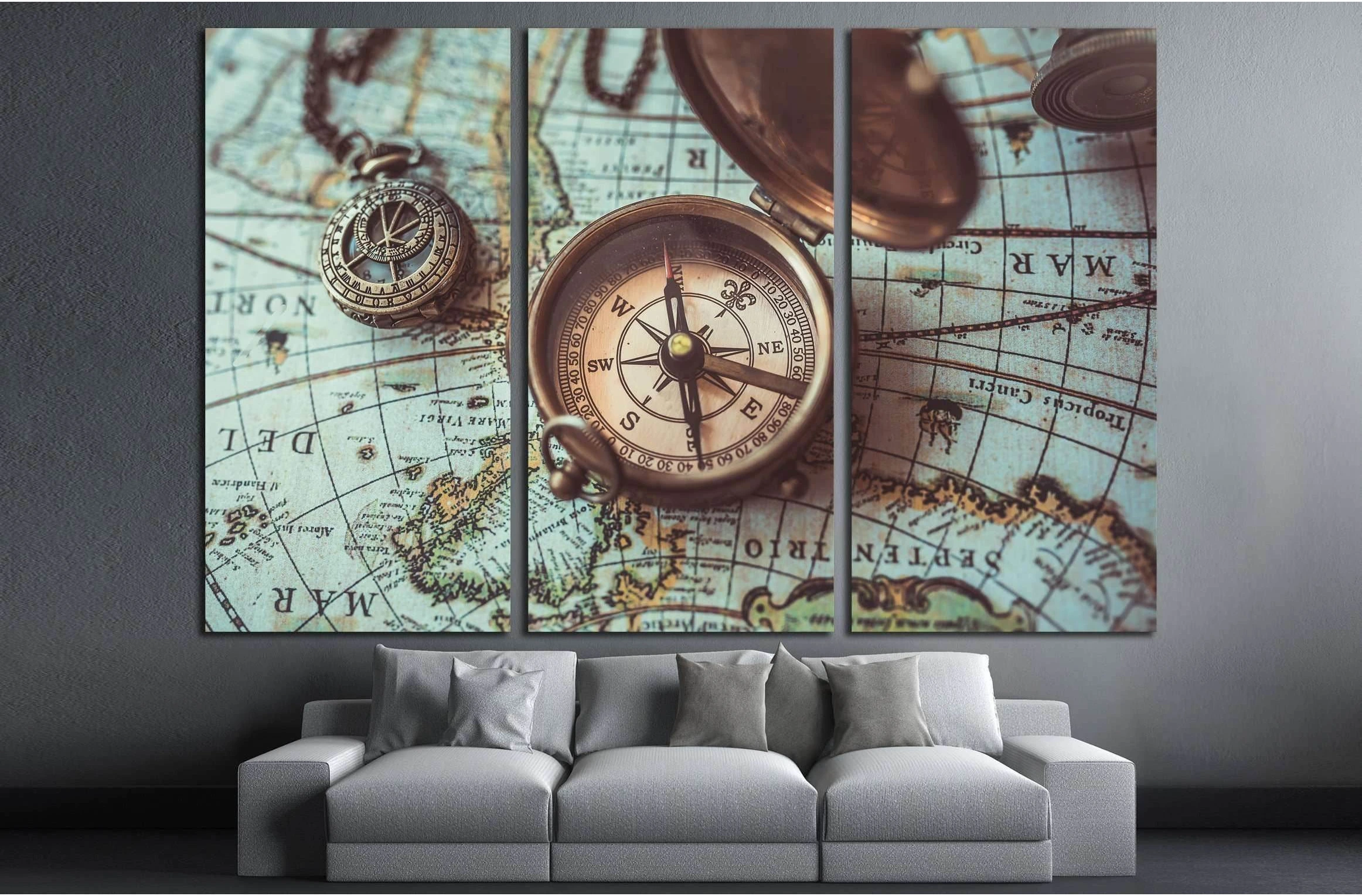 Antique bronze emblem compass, mini compass necklace pendant and binocular telescopes №2818 Ready to Hang Canvas Print - Zellart Canvas Prints ALL_Products, s-2818