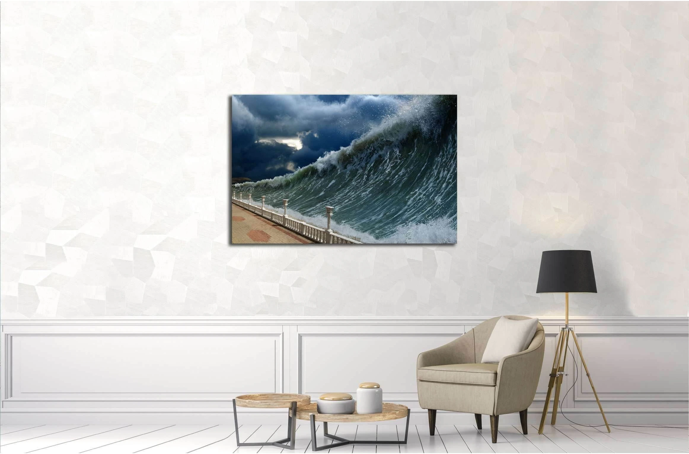 Apocalyptic dramatic background - giant tsunami waves, dark stormy sky №3126 Ready to Hang Canvas Print - Zellart Canvas Prints ALL_Products, s-3126