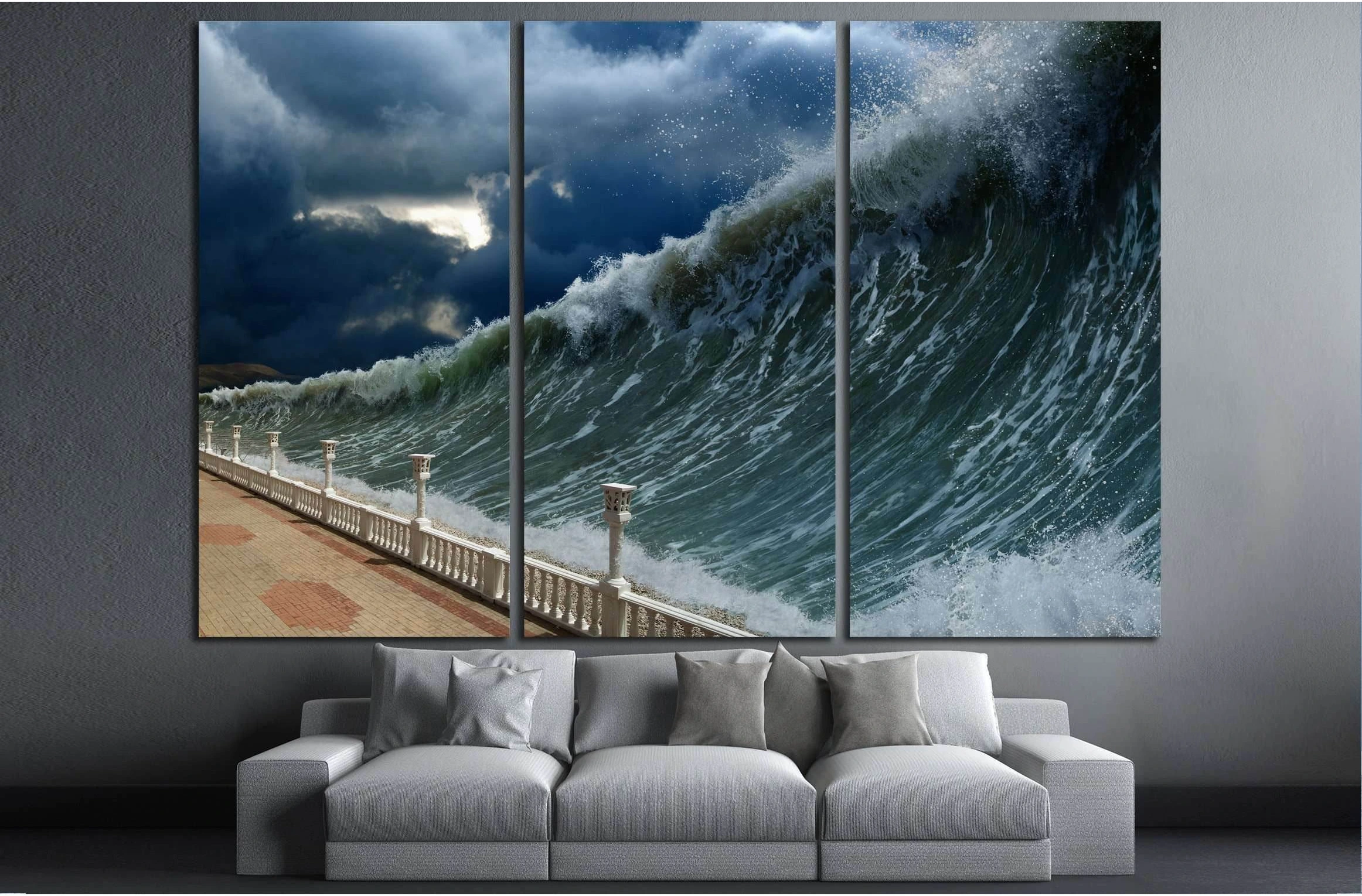 Apocalyptic dramatic background - giant tsunami waves, dark stormy sky №3126 Ready to Hang Canvas Print - Zellart Canvas Prints ALL_Products, s-3126