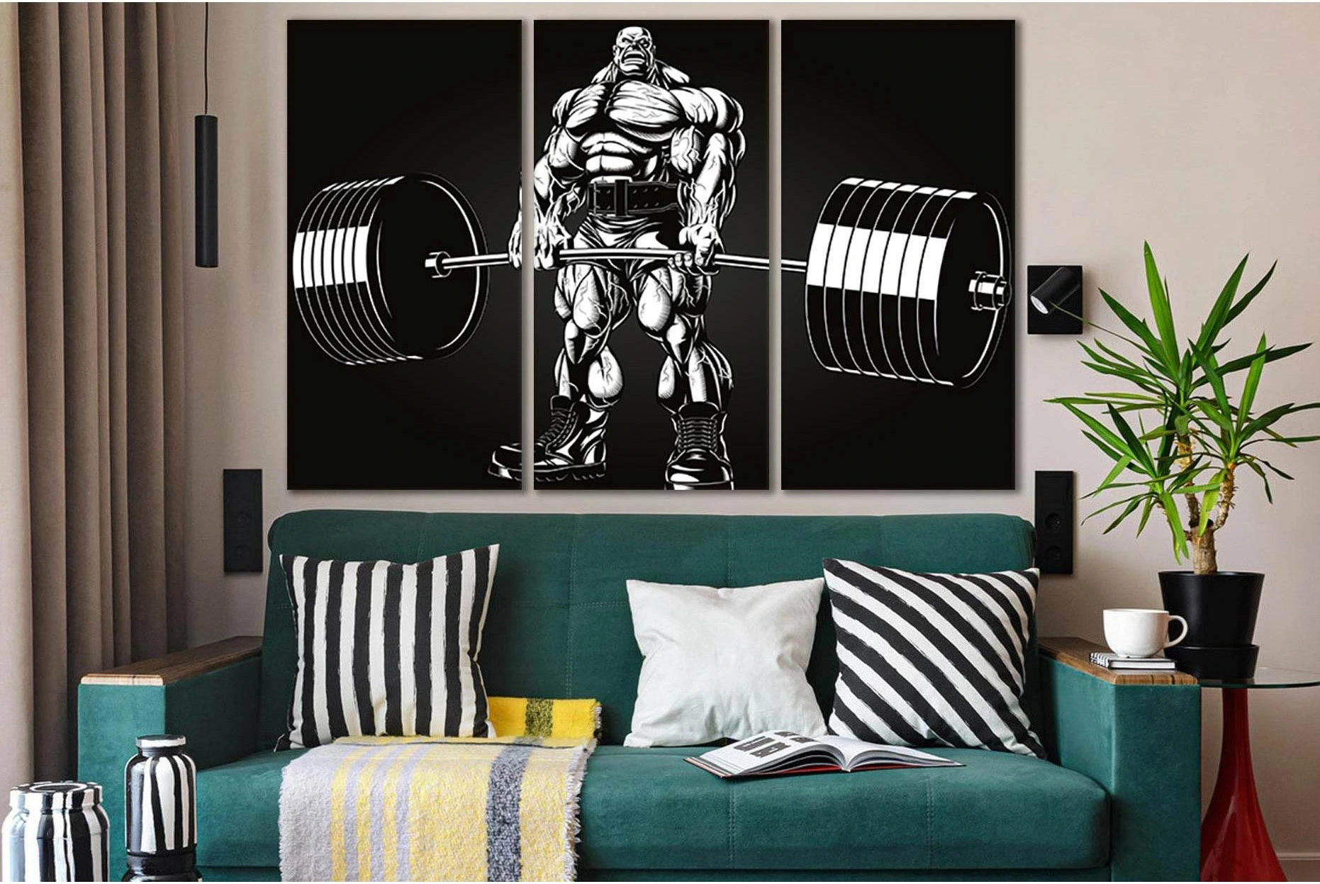 Art Black And White Bodybuilder Picture №SL924 Ready to Hang Canvas Print - Zellart Canvas Prints 0new, ALL_Products, Sports & Motivation
