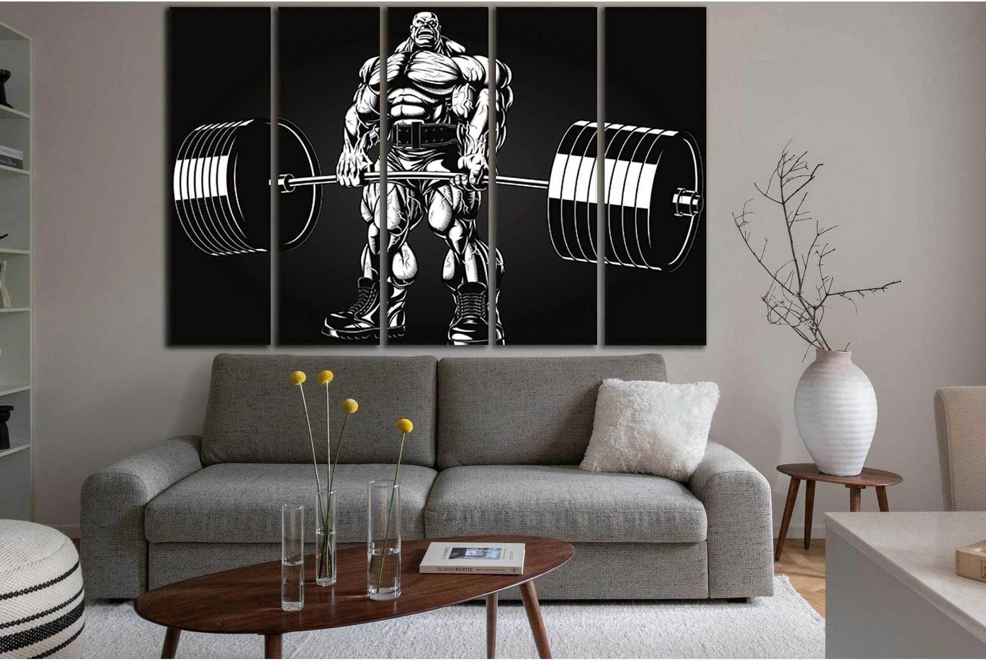 Art Black And White Bodybuilder Picture №SL924 Ready to Hang Canvas Print - Zellart Canvas Prints 0new, ALL_Products, Sports & Motivation