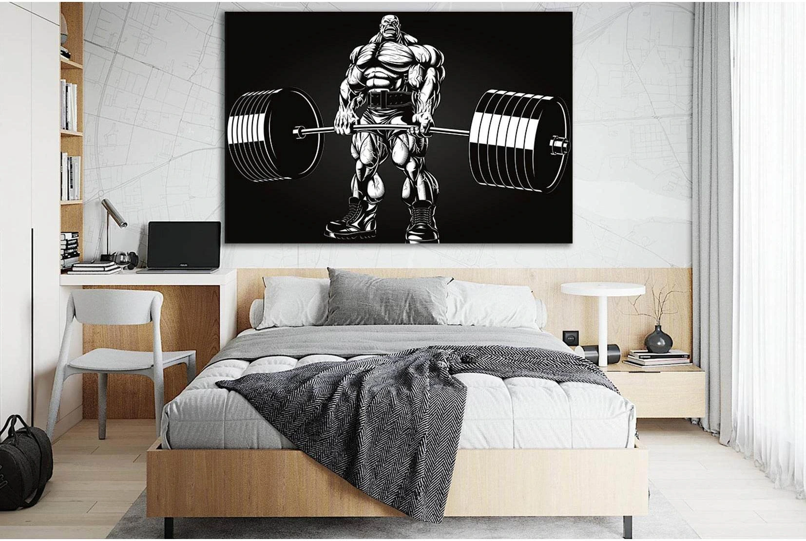 Art Black And White Bodybuilder Picture №SL924 Ready to Hang Canvas Print - Zellart Canvas Prints 0new, ALL_Products, Sports & Motivation