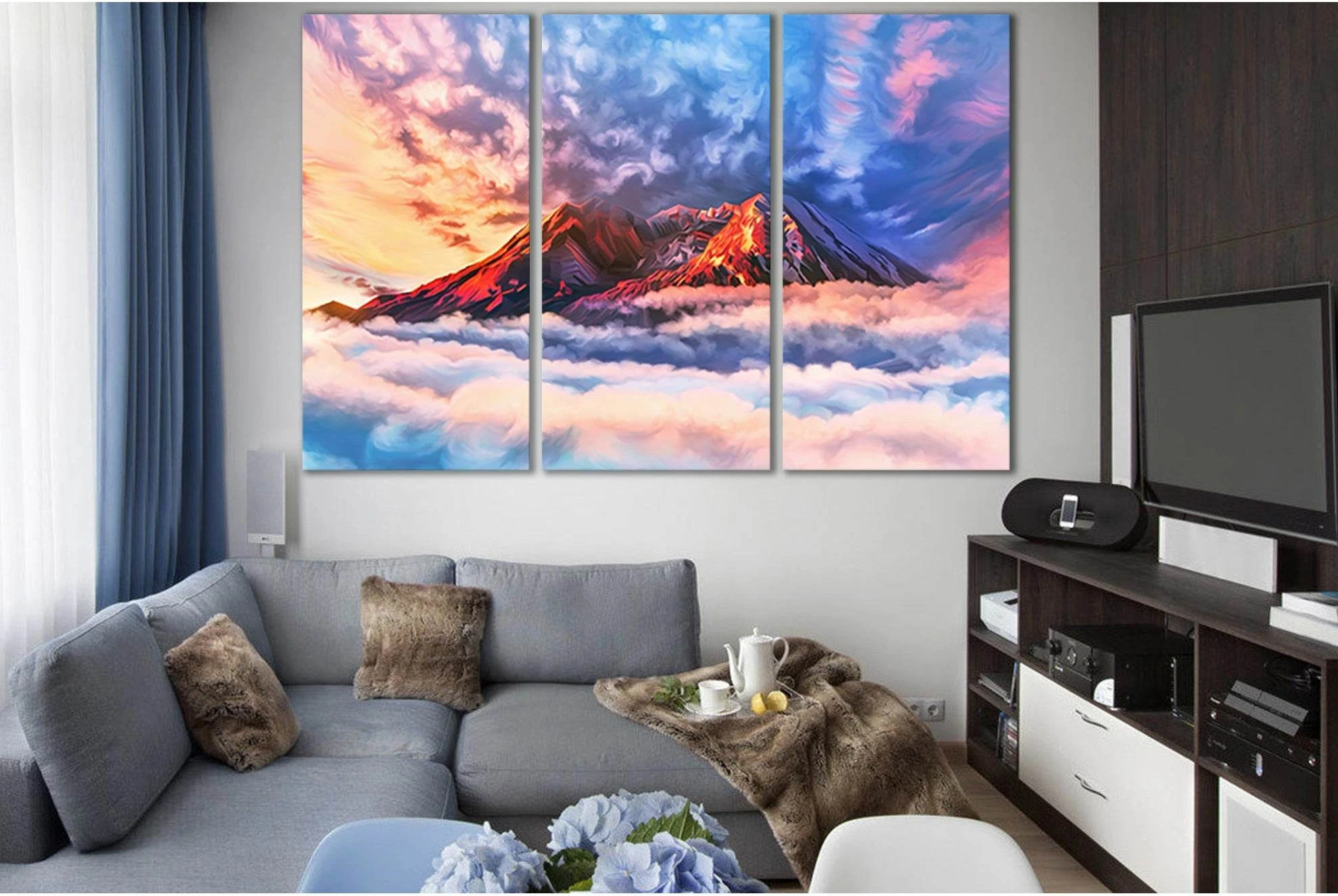 Art Cloud And Mountains Peaks №SL1585 Ready to Hang Canvas Print - Zellart Canvas Prints 0new, ALL_Products, Mountains Wall Art, Nature Wall Art