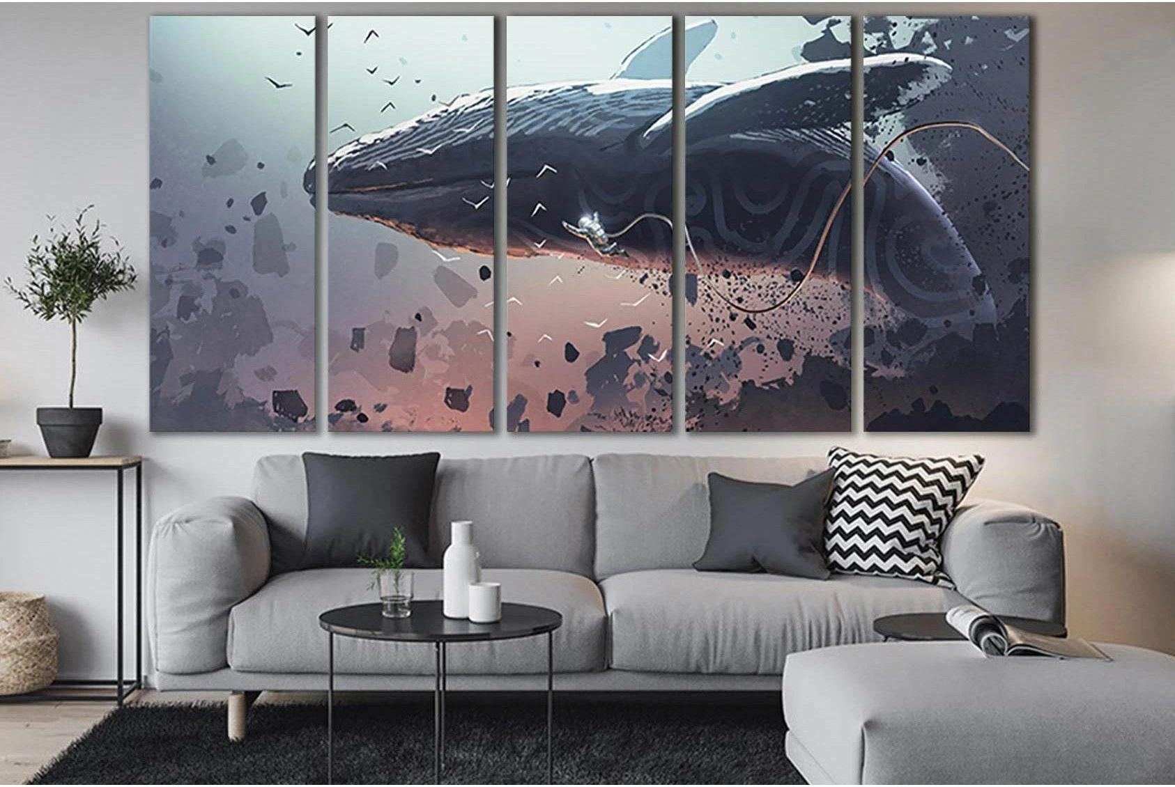 Astronaut Soars With A Fantastic Whale №SL1260 Ready to Hang Canvas Print - Zellart Canvas Prints 0new, ALL_Products, Fantasy And Sci Fi Wall Art, Whale