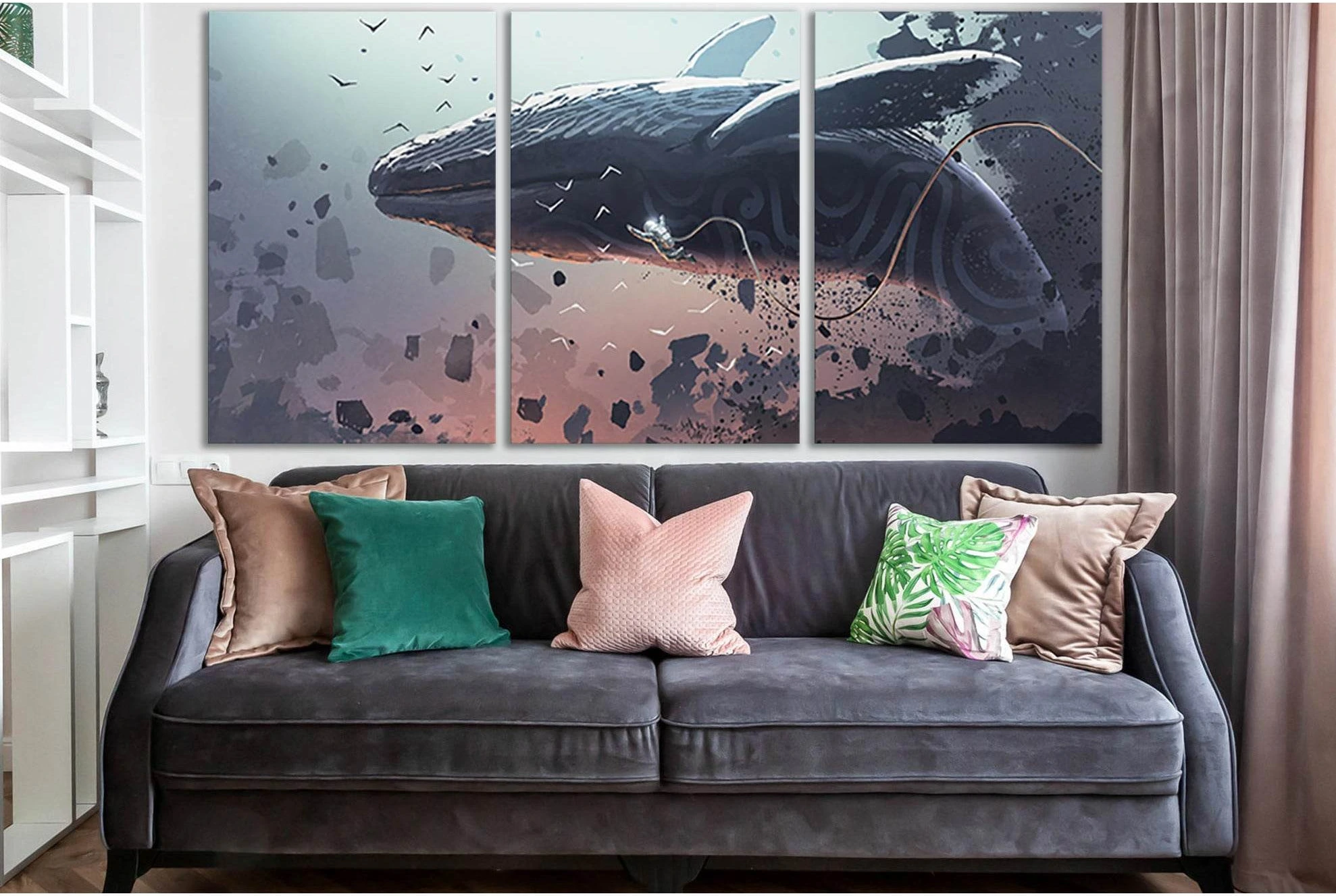 Astronaut Soars With A Fantastic Whale №SL1260 Ready to Hang Canvas Print - Zellart Canvas Prints 0new, ALL_Products, Fantasy And Sci Fi Wall Art, Whale