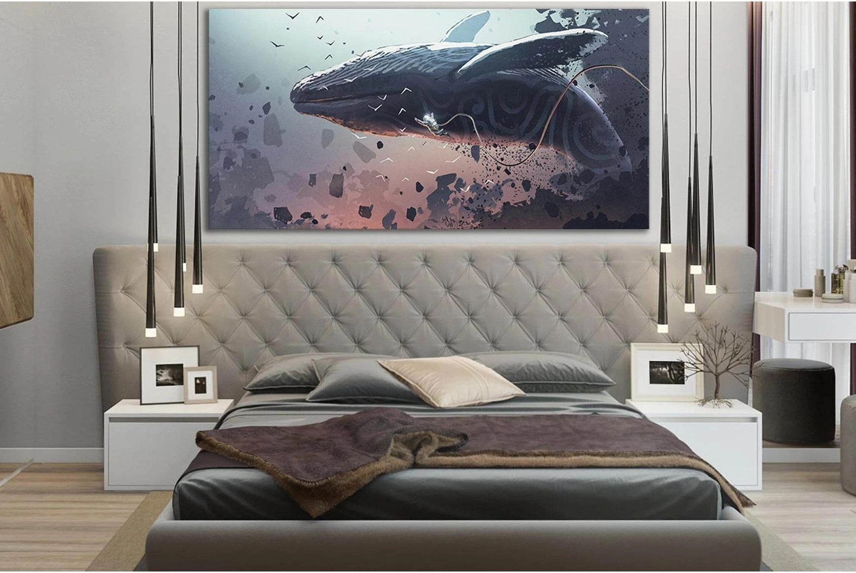 Astronaut Soars With A Fantastic Whale №SL1260 Ready to Hang Canvas Print - Zellart Canvas Prints 0new, ALL_Products, Fantasy And Sci Fi Wall Art, Whale