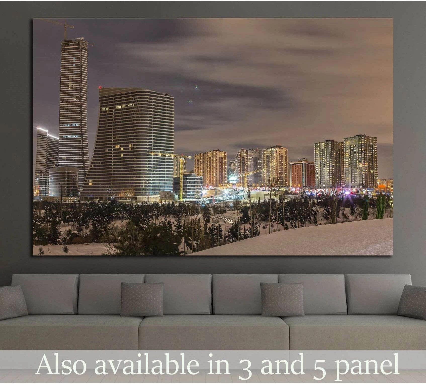 Atasehir finance center Istanbul skyline canvas print above sofa in a modern living room