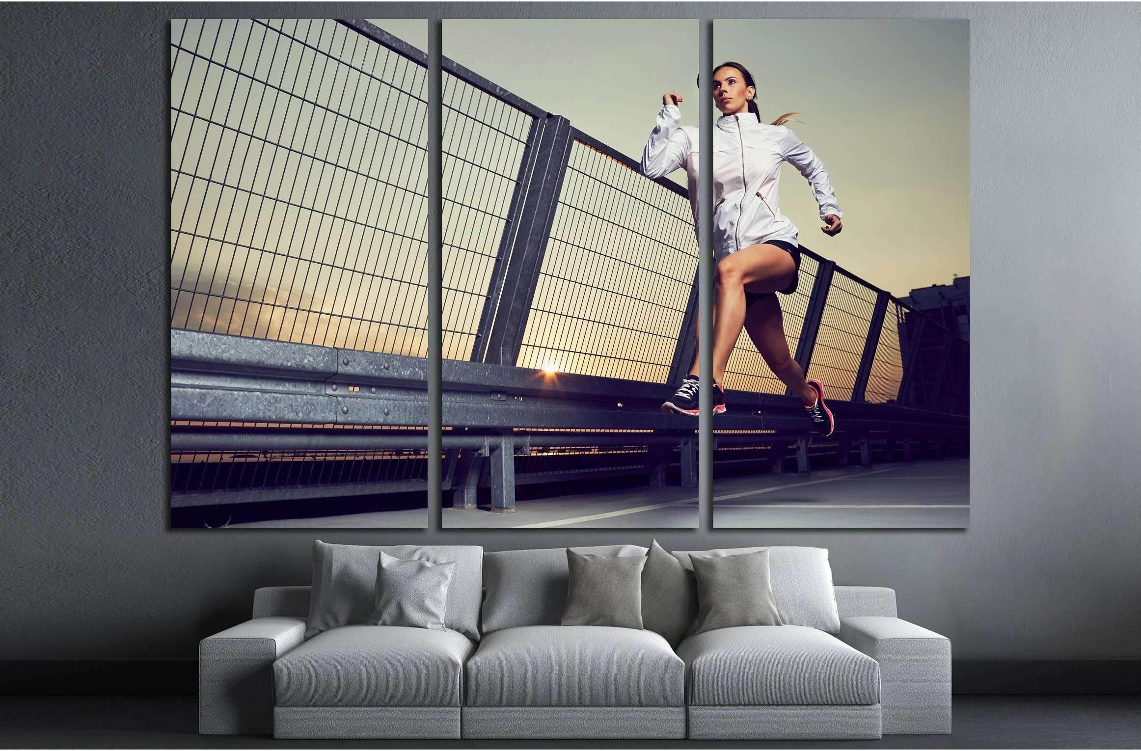 Athletic woman running during sunset on rooftop of parking, garage №3255 Ready to Hang Canvas Print - Zellart Canvas Prints ALL_Products, s-3255