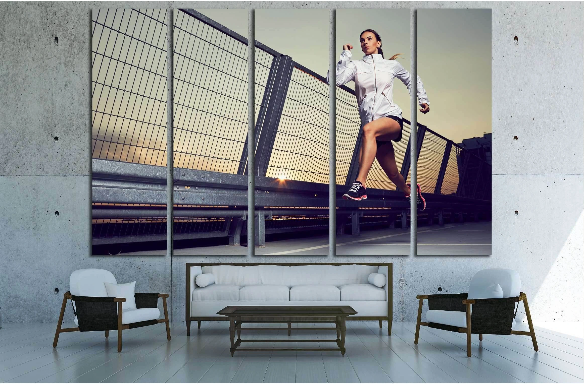 Athletic woman running during sunset on rooftop of parking, garage №3255 Ready to Hang Canvas Print - Zellart Canvas Prints ALL_Products, s-3255