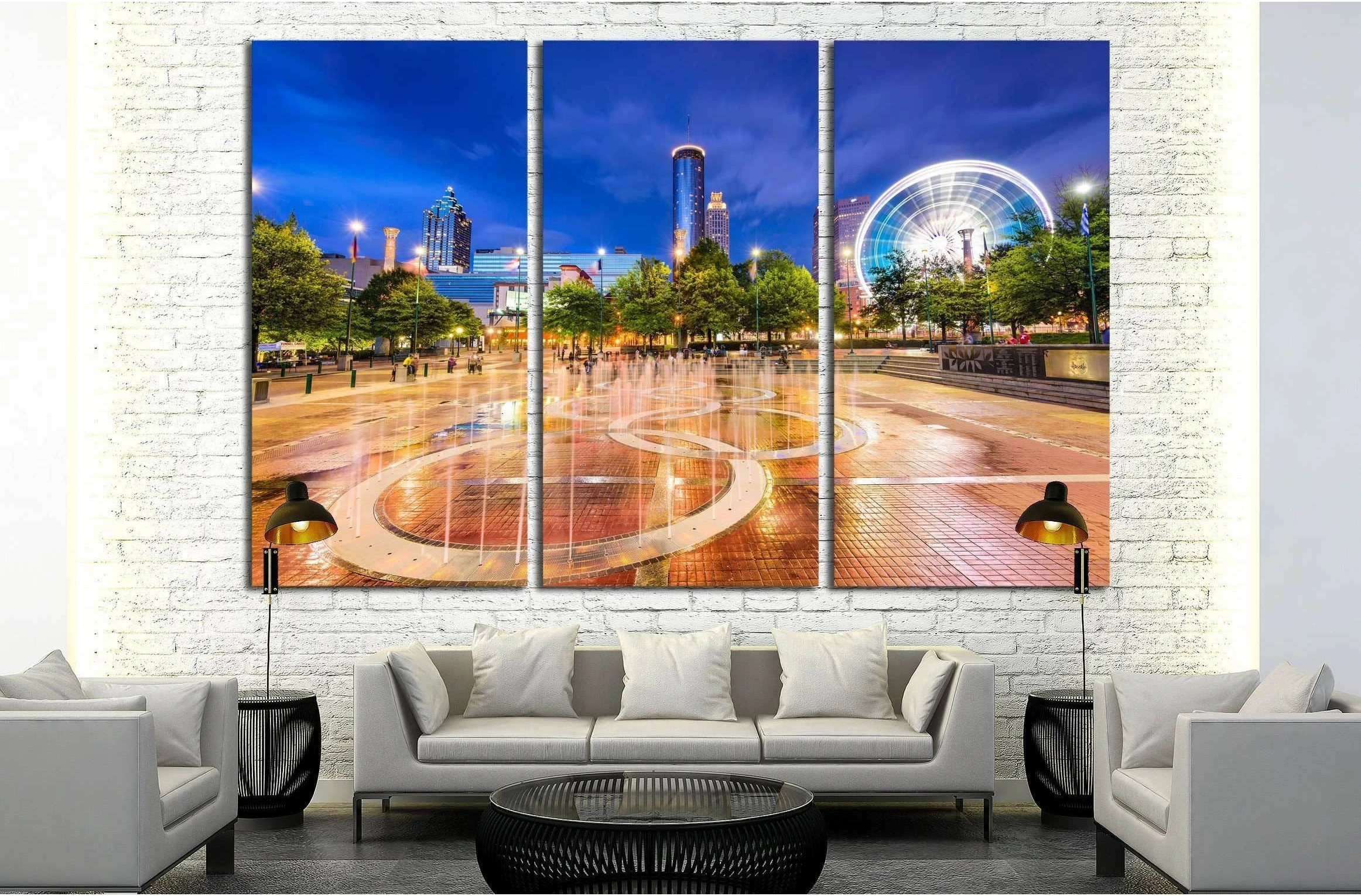 ATLANTA, GEORGIA, Centennial Olympic Park's landmark fountains №2321 Ready to Hang Canvas Print - Zellart Canvas Prints ALL_Products, s-2321