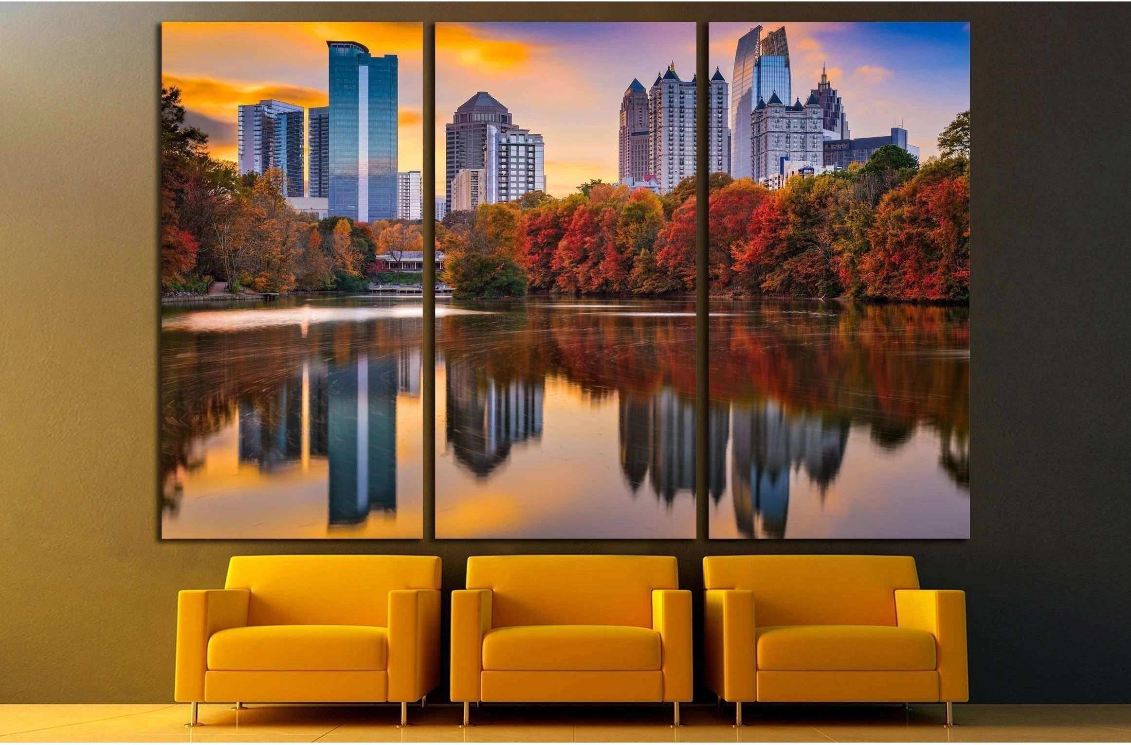 Atlanta, Georgia, USA Piedmont Park skyline in autumn №2404 Ready to Hang Canvas Print - Zellart Canvas Prints ALL_Products, s-2404