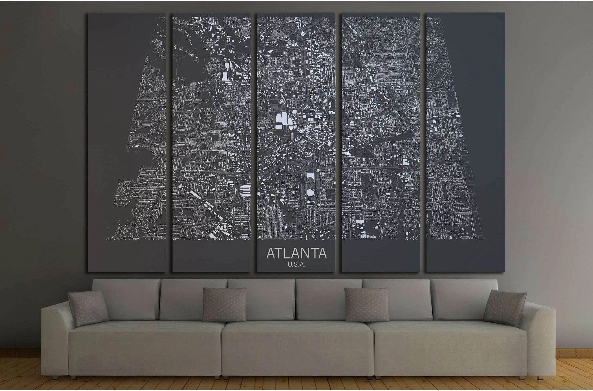 Atlanta map, satellite view, United States №1826 Ready to Hang Canvas Print - Zellart Canvas Prints ALL_Products, s-1826