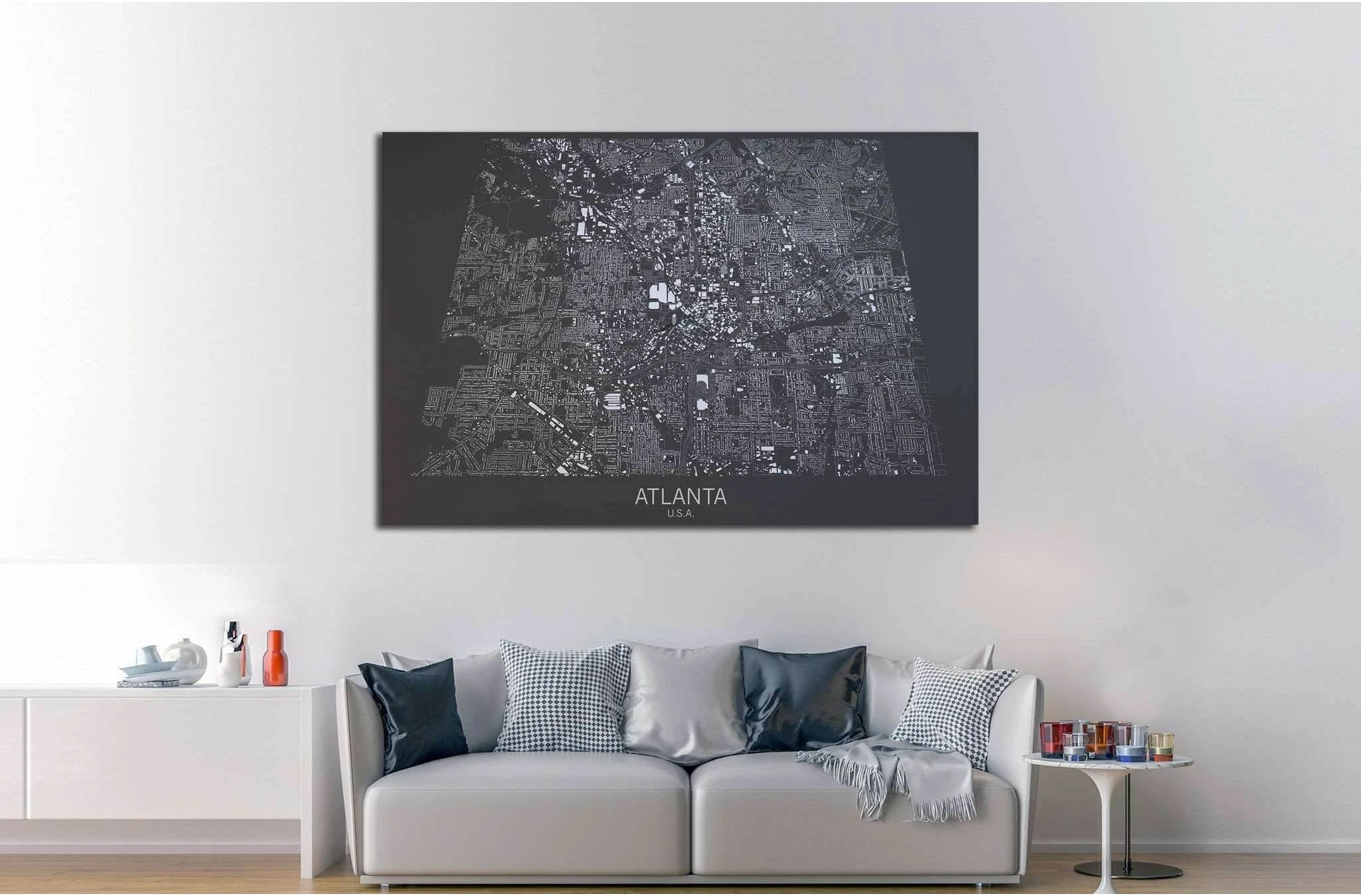 Atlanta map, satellite view, United States №1826 Ready to Hang Canvas Print - Zellart Canvas Prints ALL_Products, s-1826
