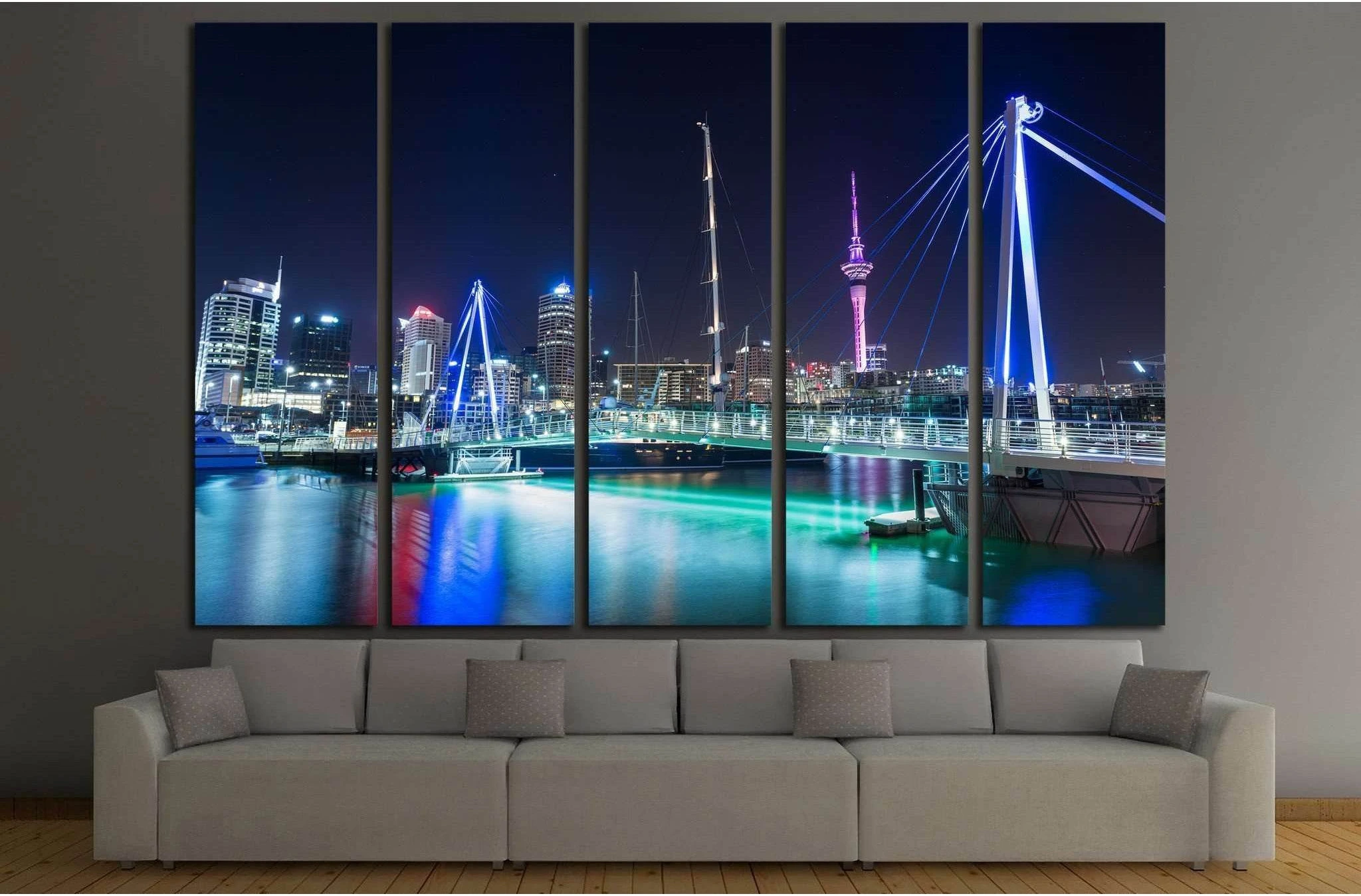 Auckland City and Sky Tower at Night, Auckland, New Zealand №1639 Ready to Hang Canvas Print - Zellart Canvas Prints ALL_Products, s-1639