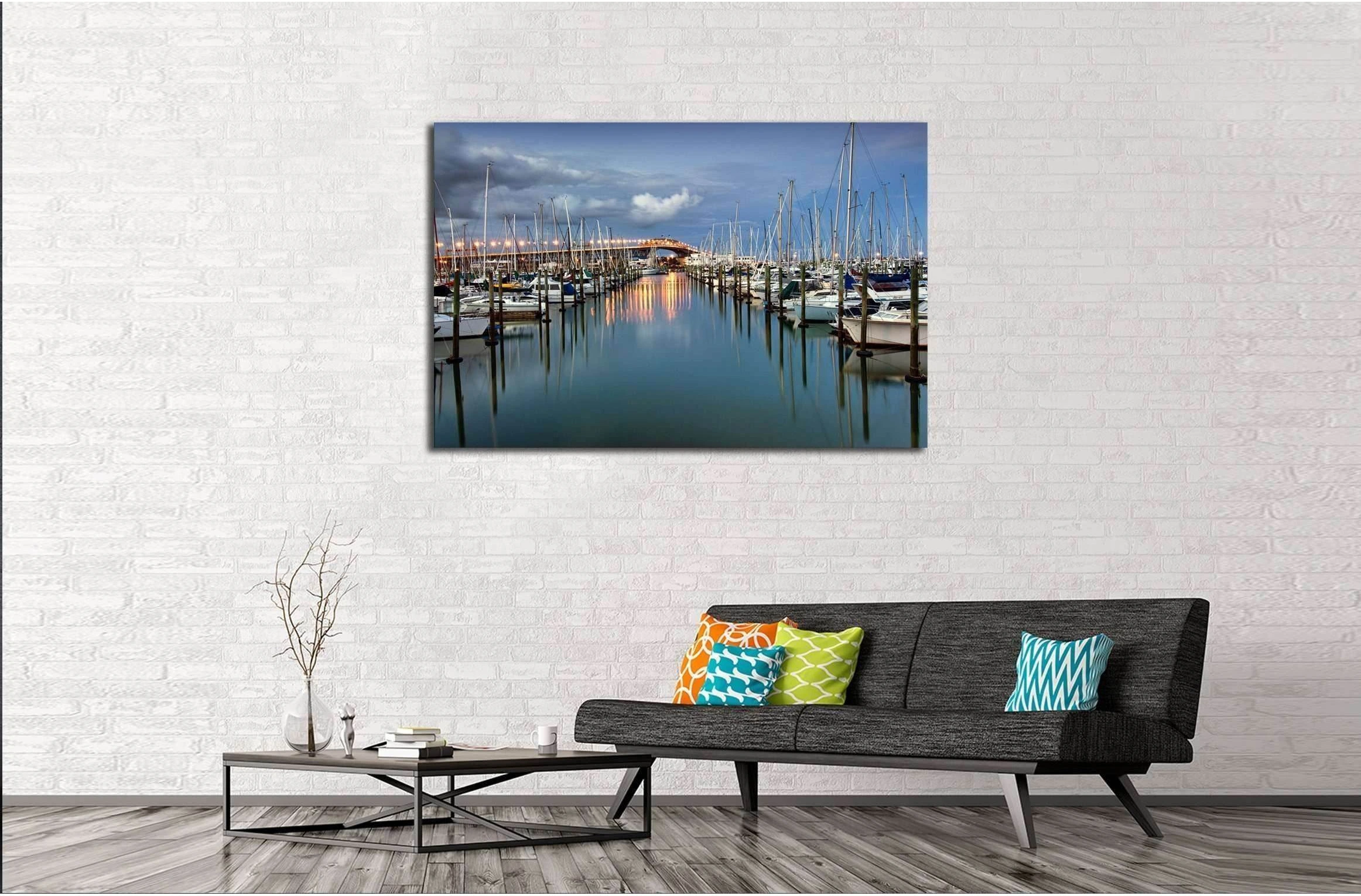 Auckland harbor Bridge from Westhaven Marina. Auckland, New Zealand №2514 Ready to Hang Canvas Print - Zellart Canvas Prints ALL_Products, s-2514