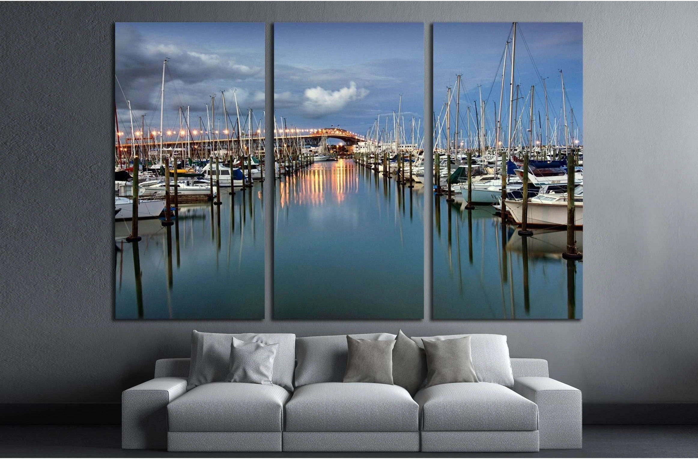 Auckland harbor Bridge from Westhaven Marina. Auckland, New Zealand №2514 Ready to Hang Canvas Print - Zellart Canvas Prints ALL_Products, s-2514