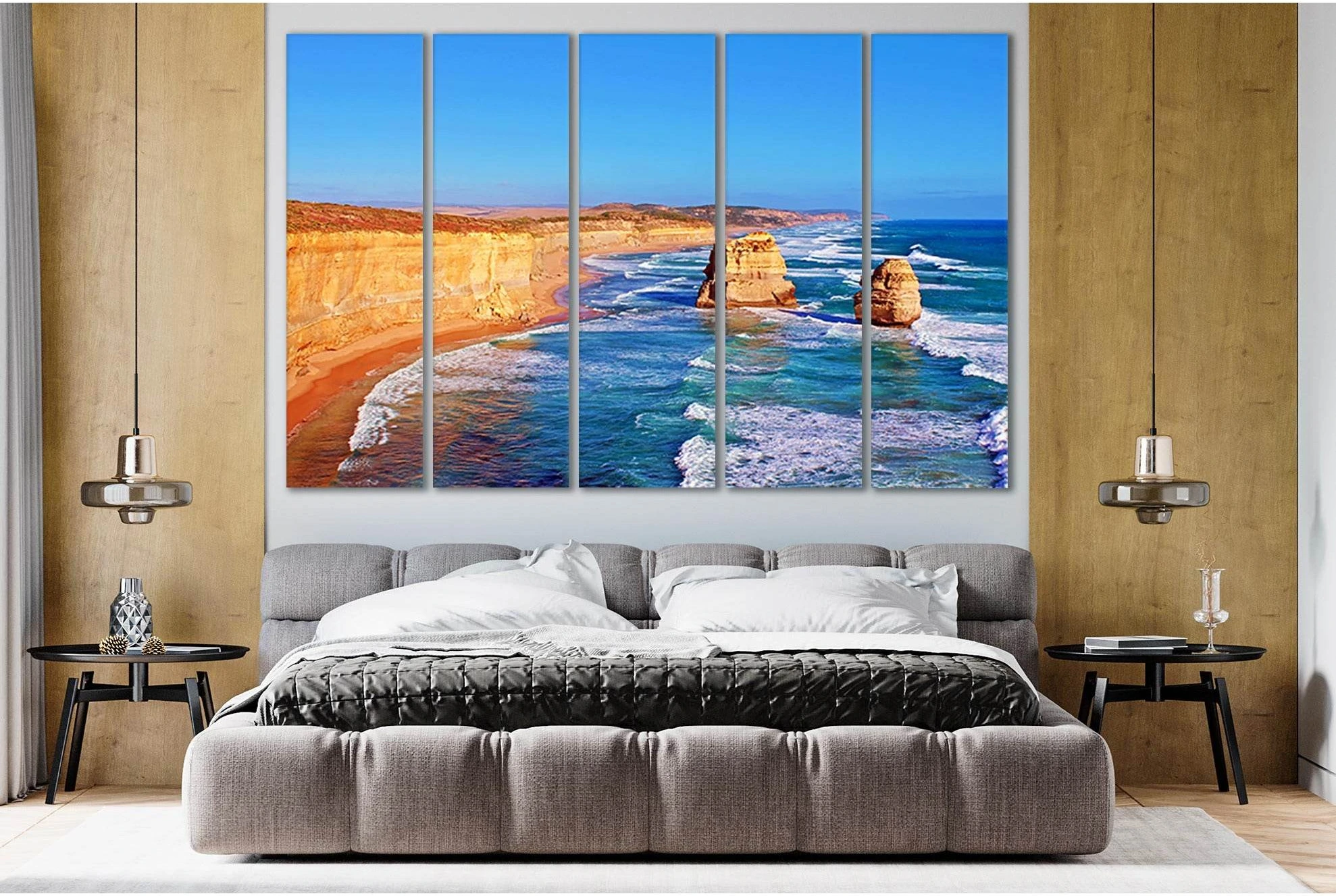 Coastal Ocean Waves and Orange Cliffs Canvas Print Wall Art showing ocean water, wave movement and surf.