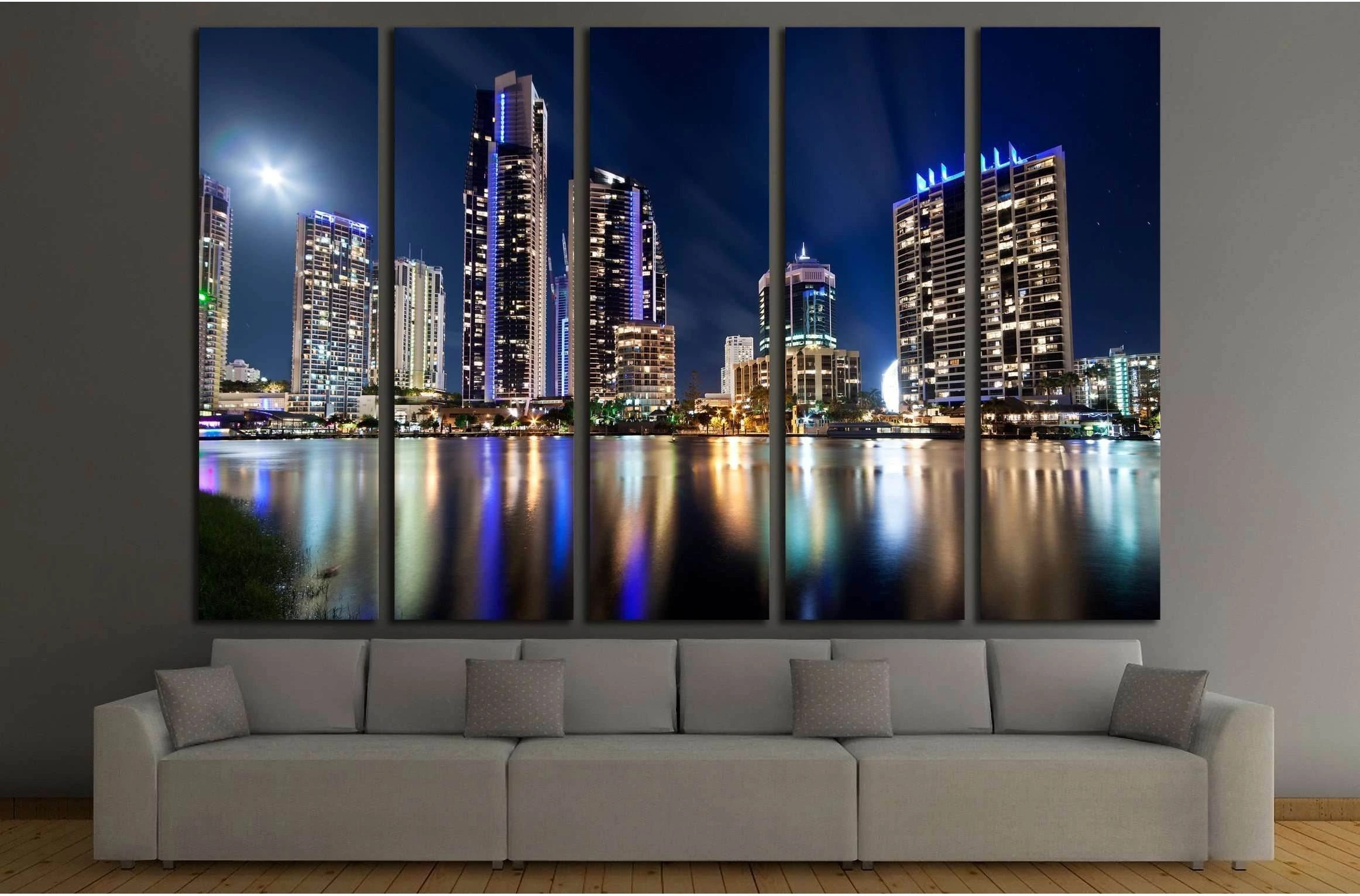 australian modern city at night (gold coast) queensland №2235 Ready to Hang Canvas Print - Zellart Canvas Prints ALL_Products, s-2235