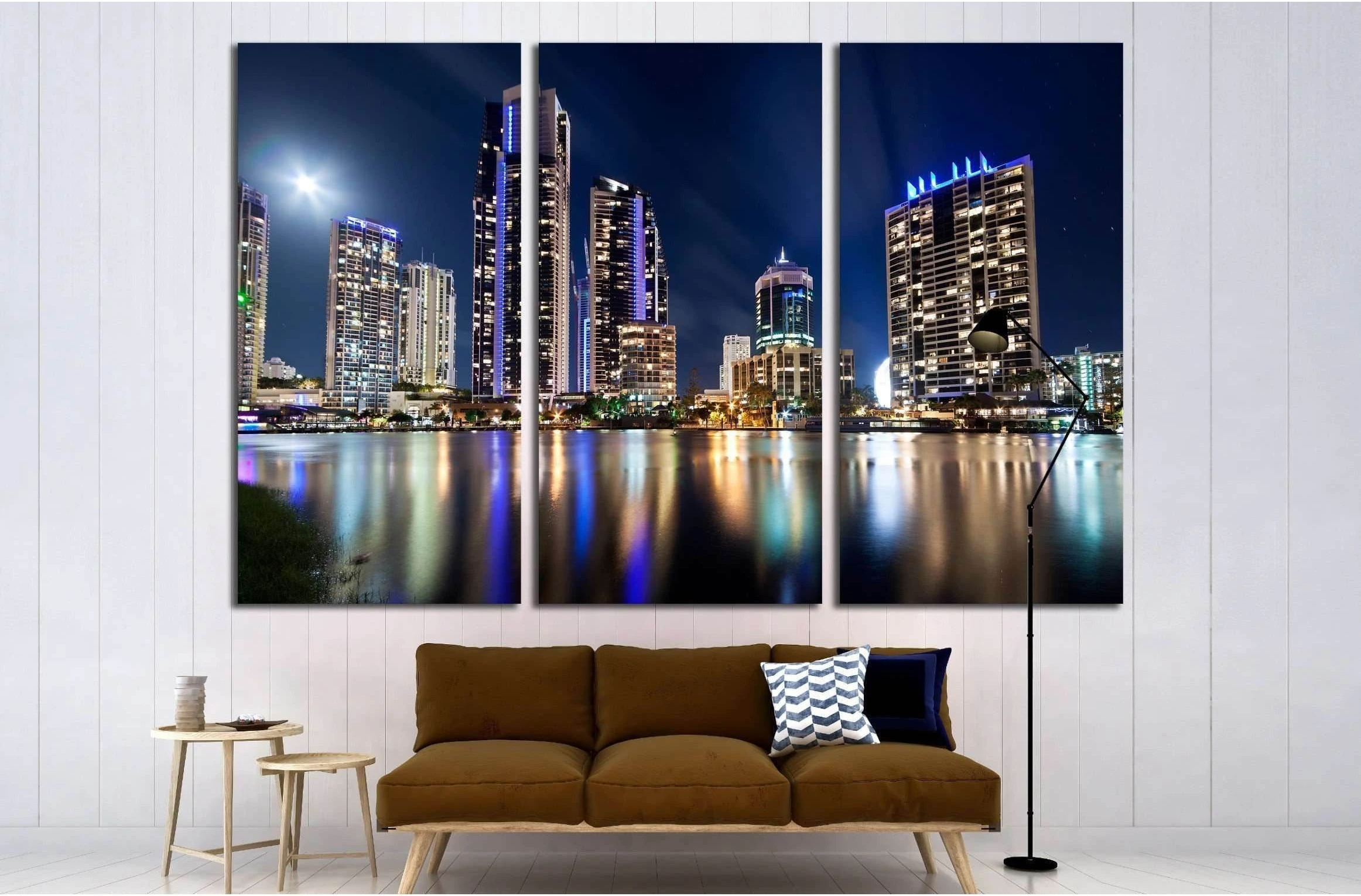 australian modern city at night (gold coast) queensland №2235 Ready to Hang Canvas Print - Zellart Canvas Prints ALL_Products, s-2235