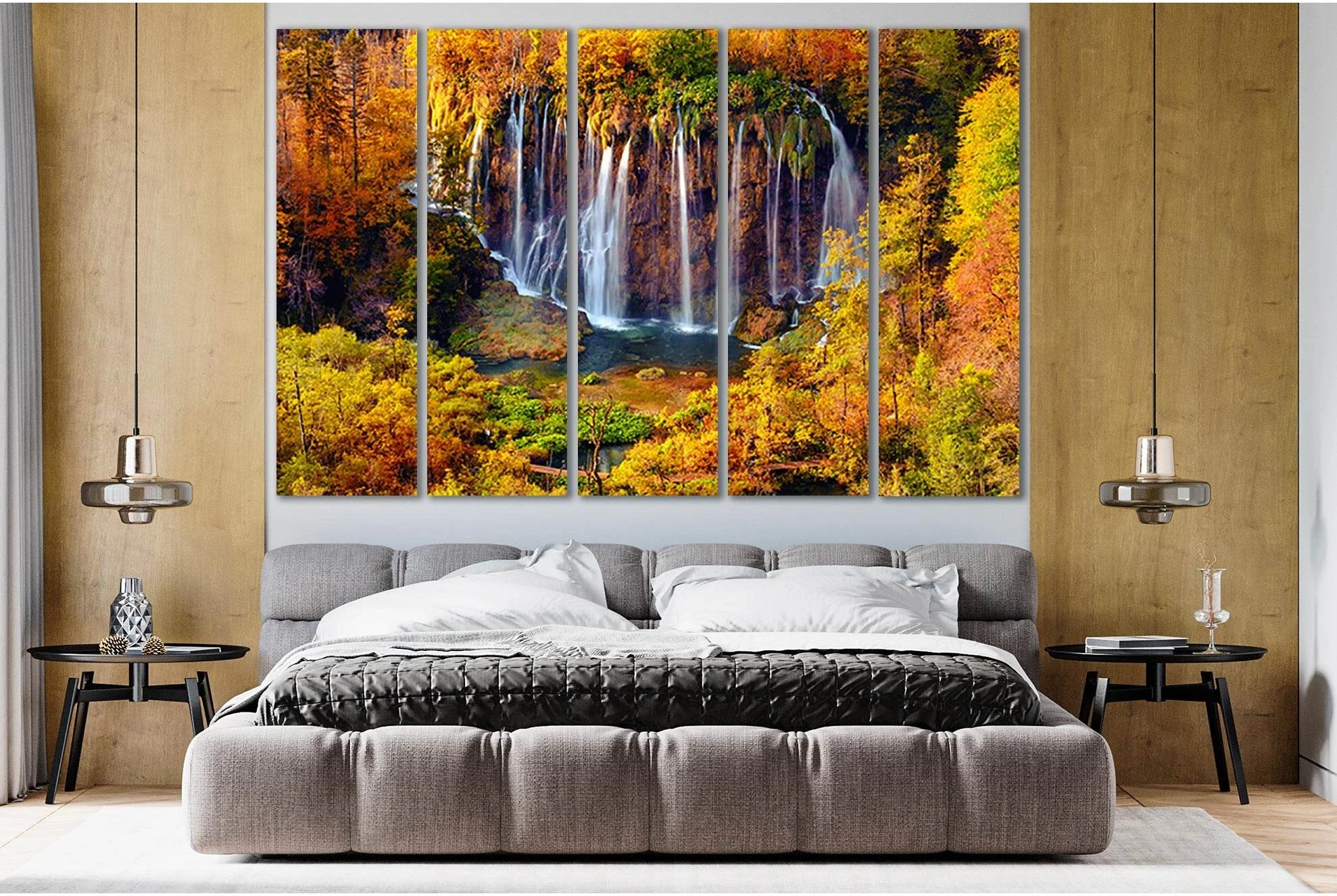 Autumn Colors And Waterfalls №SL480 Ready to Hang Canvas Print - Zellart Canvas Prints 0new, ALL_Products, Waterfall, Waterfall Wall Art